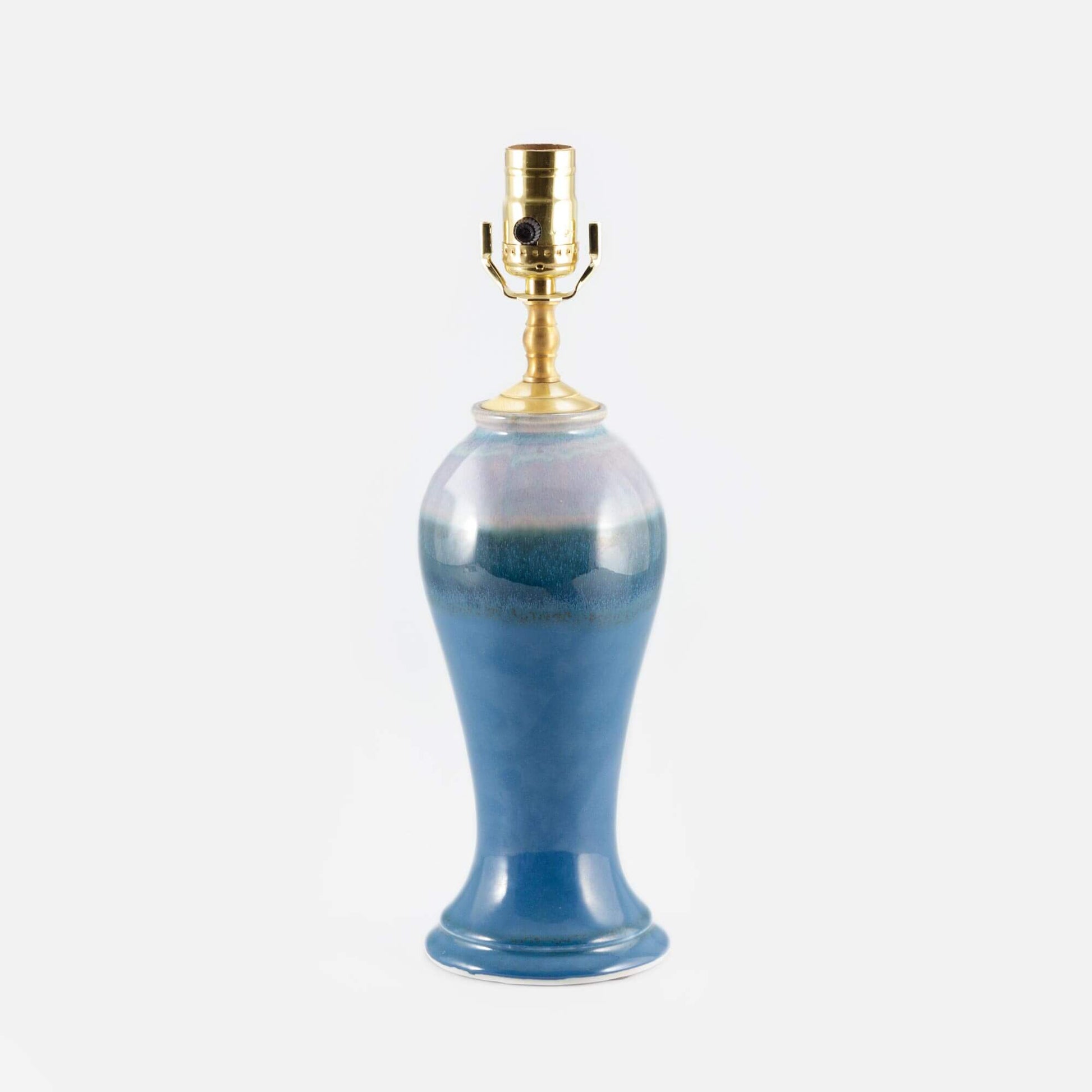 Handmade Pottery 10 Inch Slender Table Lamp in Blue Oribe pattern made by Olyssia Designs LLC  in US