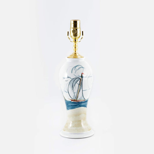 Handmade Pottery 10 Inch Slender Table Lamp in Sailboat pattern made by Olyssia Designs LLC  in US