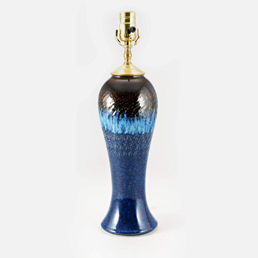 Handmade Pottery 13 Inch Slender Table Lamp in Blue Hamada pattern made by Olyssia Designs LLC  in US
