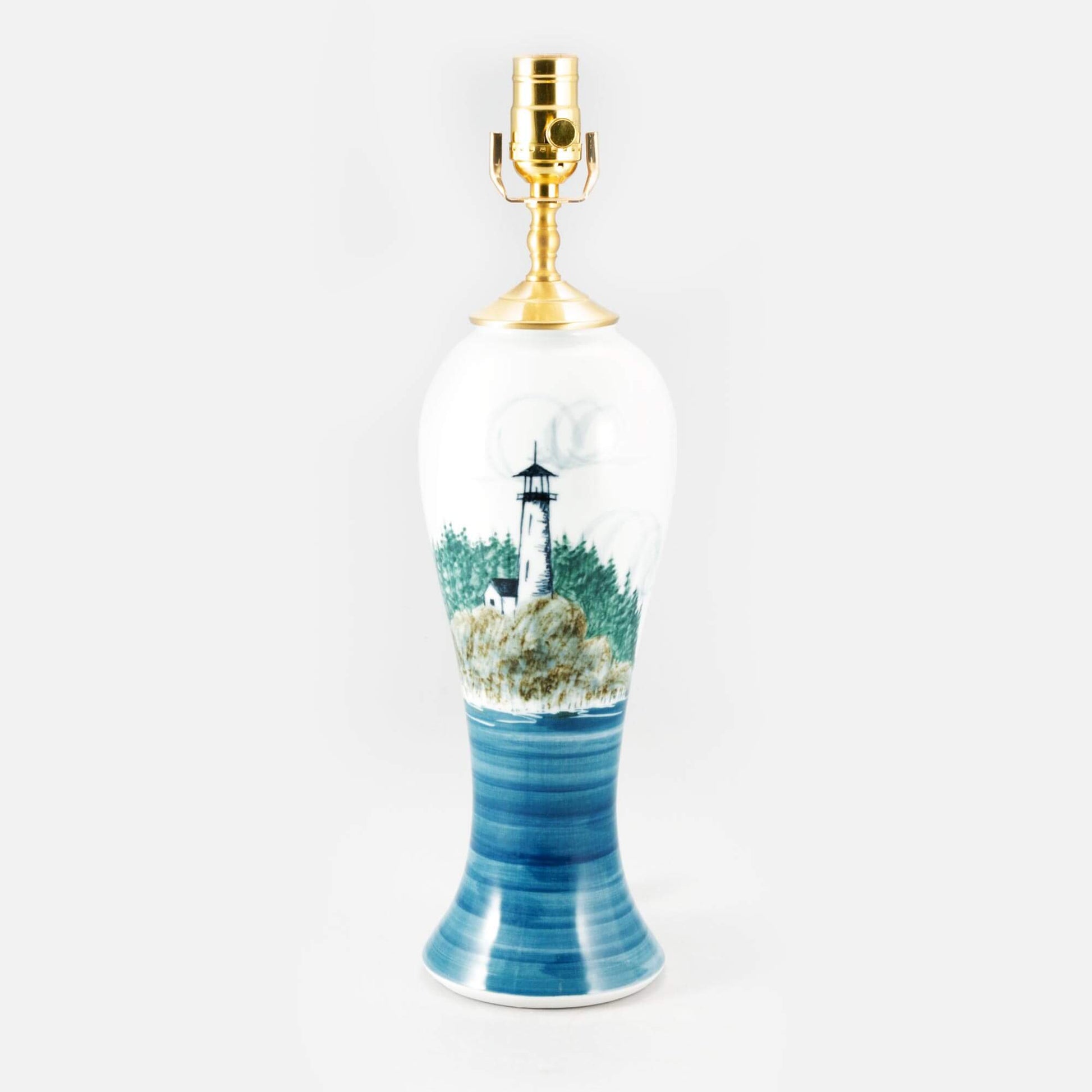 Handmade Pottery 13 Inch Slender Table Lamp in Lighthouse pattern made by Olyssia Designs LLC  in US