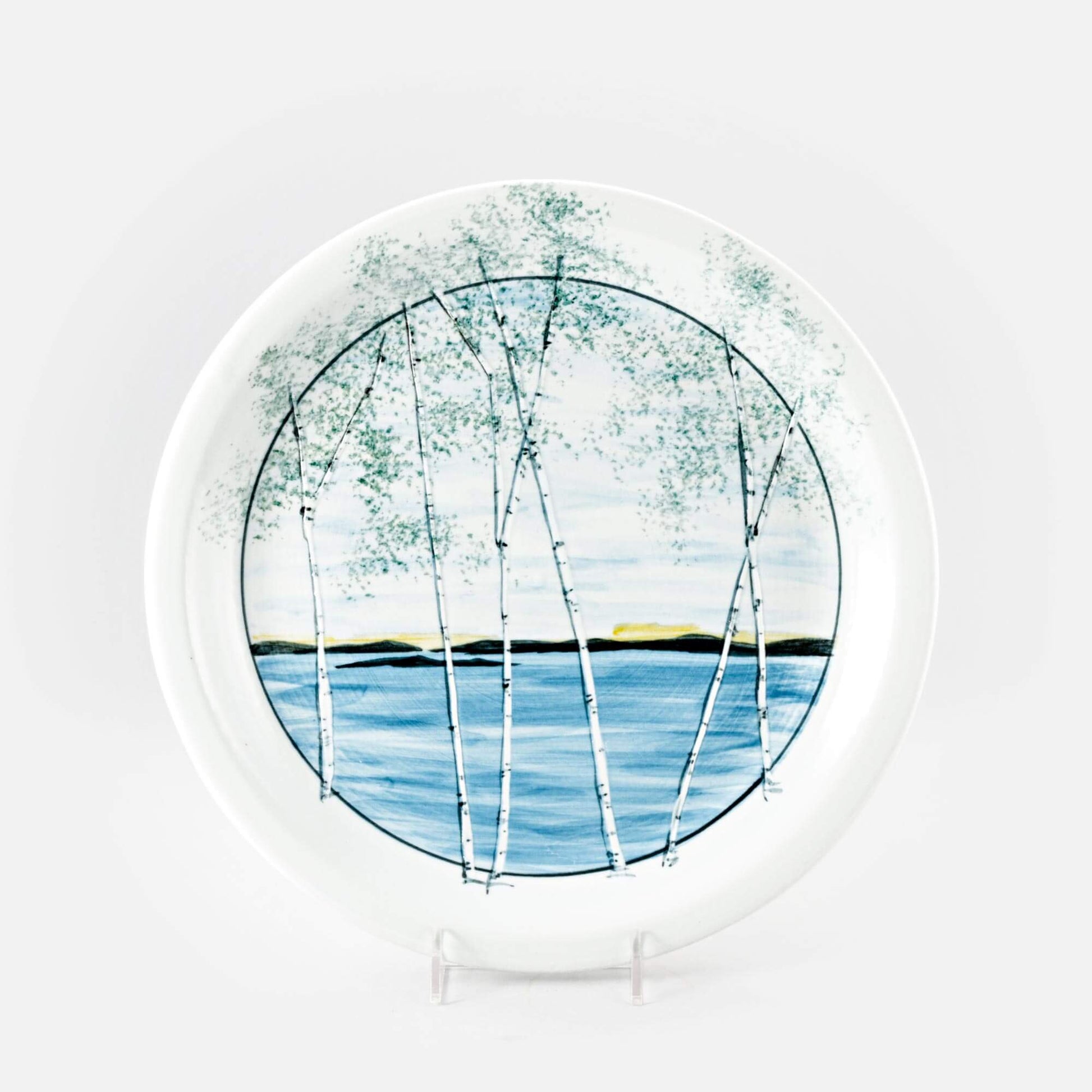 Handmade Pottery 14" Round Platter in Birch pattern made by Olyssia Designs LLC  in US