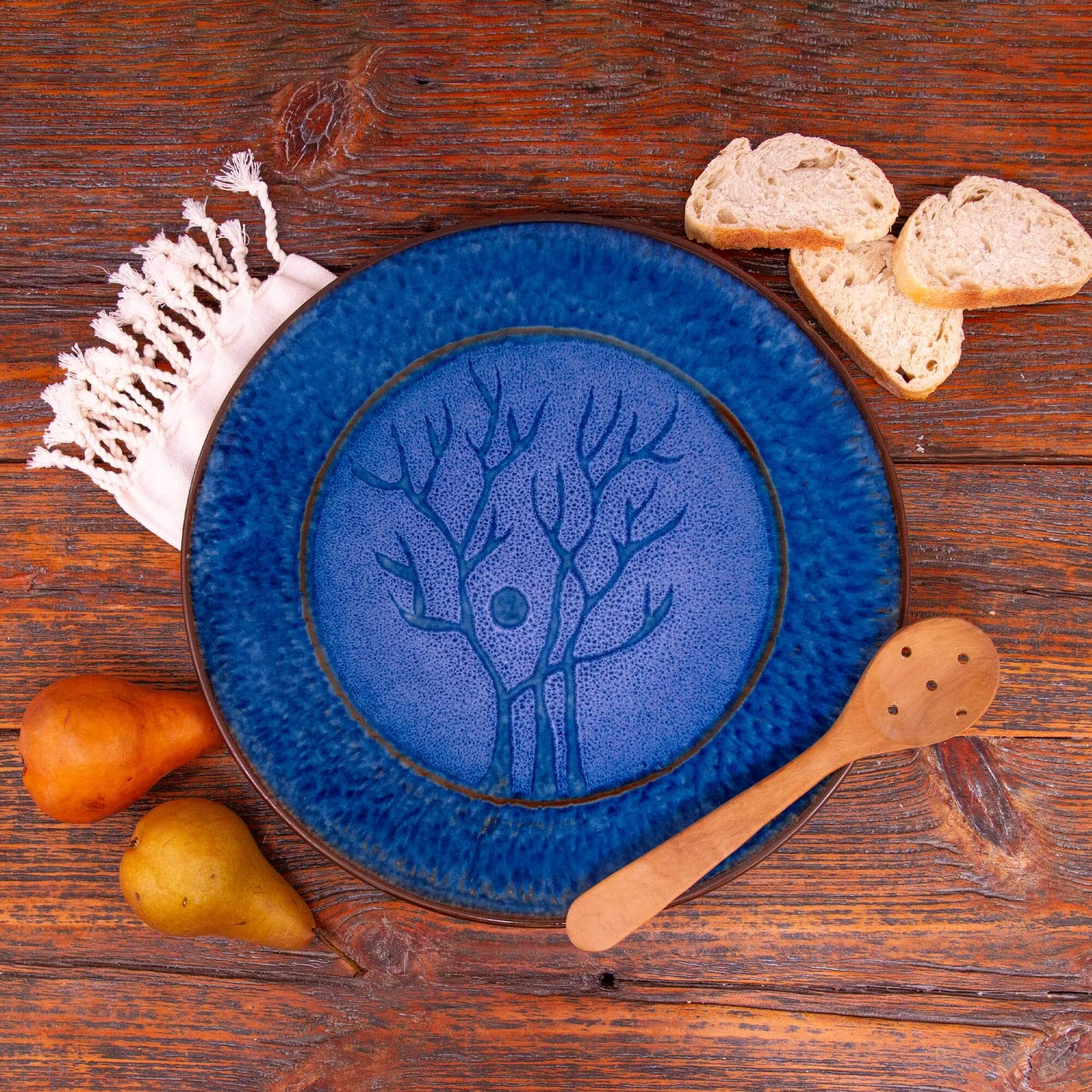  Handmade Pottery 15" Rimless Platter in Blue Tree pattern made by Olyssia Designs LLC  in US