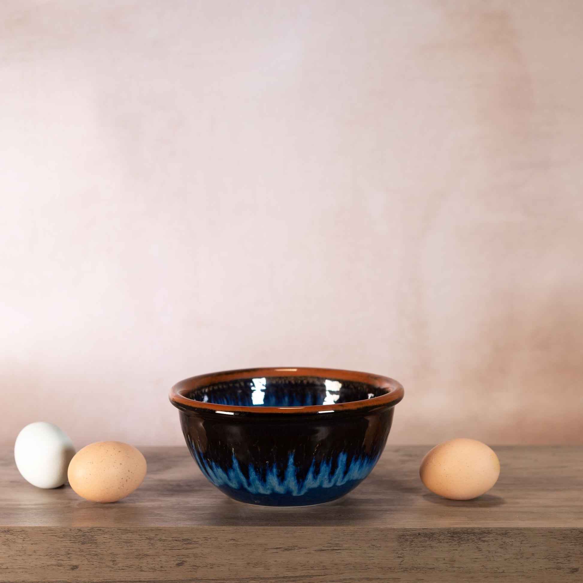 Handmade Pottery 6 Inch Mixing Bowl in Blue Hamada pattern made by Olyssia Designs LLC in US