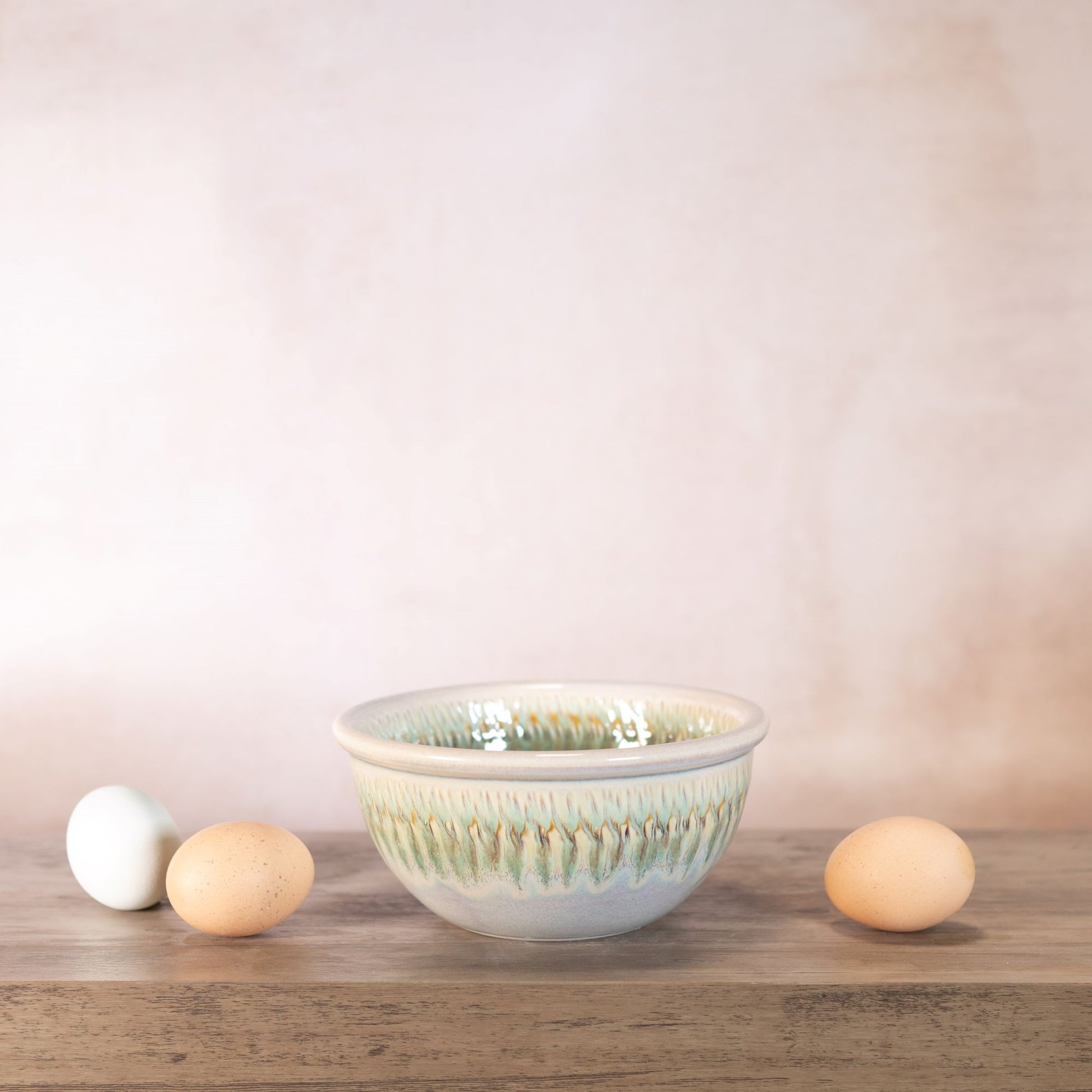 Handmade Pottery 6 Inch Mixing Bowl in Ivory Green pattern made by Olyssia Designs LLC in US
