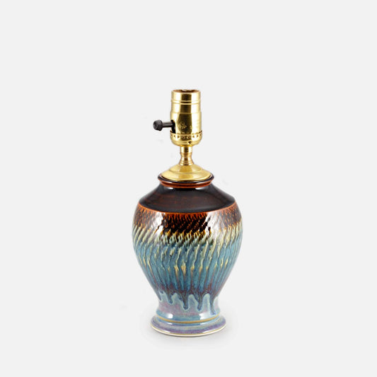 Handmade Pottery 7 Inch Bedside Lamp in Purple Hamada pattern made by Olyssia Designs LLC  in US