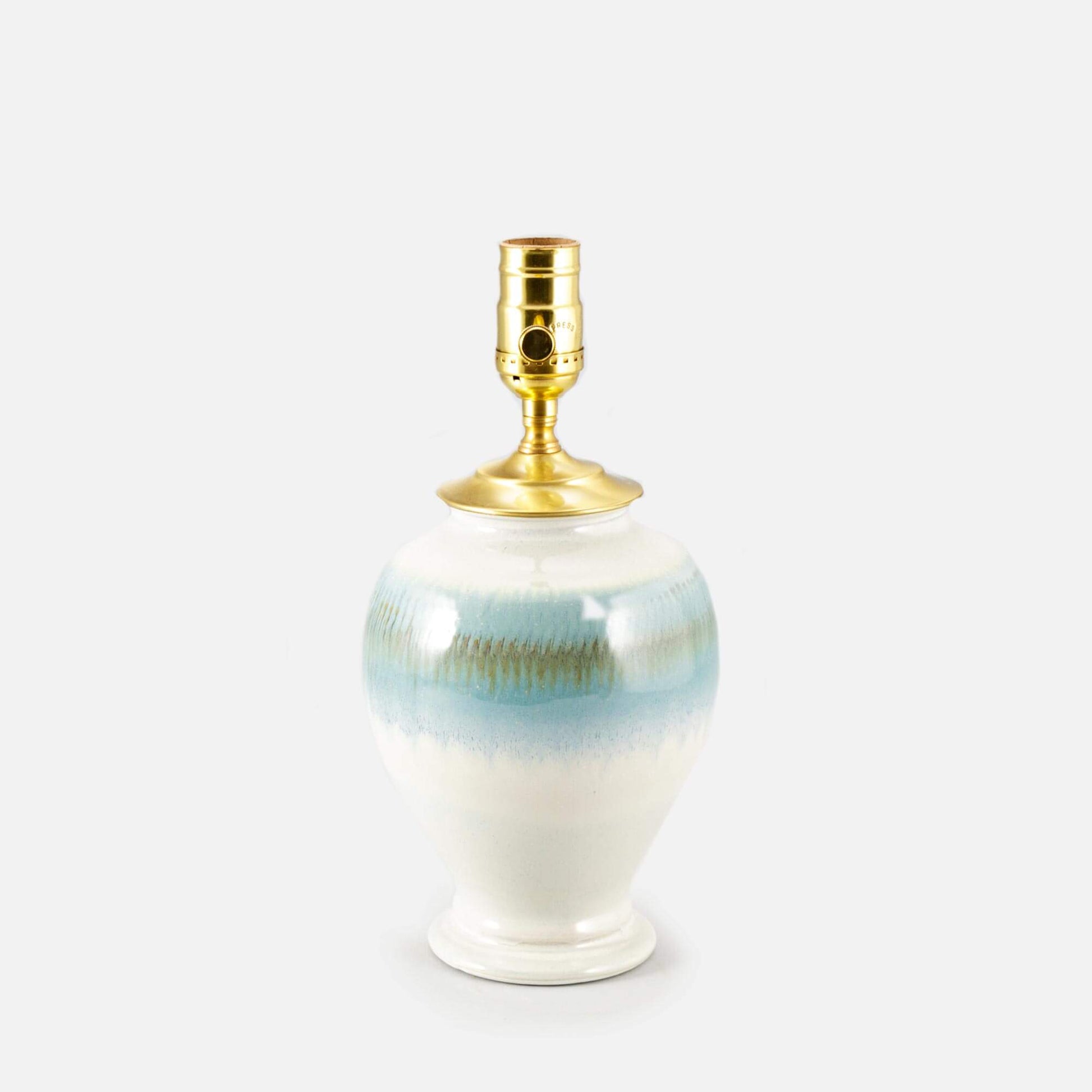 Handmade Pottery 8 Inch Bedside Lamp in Ivory & Blue pattern made by Olyssia Designs LLC in US