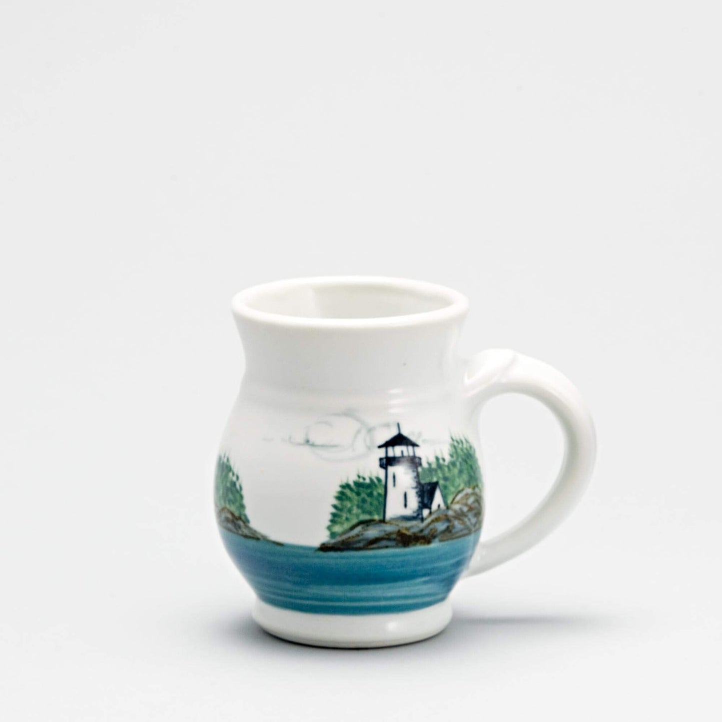 Handmade Pottery Curvy Mug made by Olyssia Designs LLC in US Lighthouse