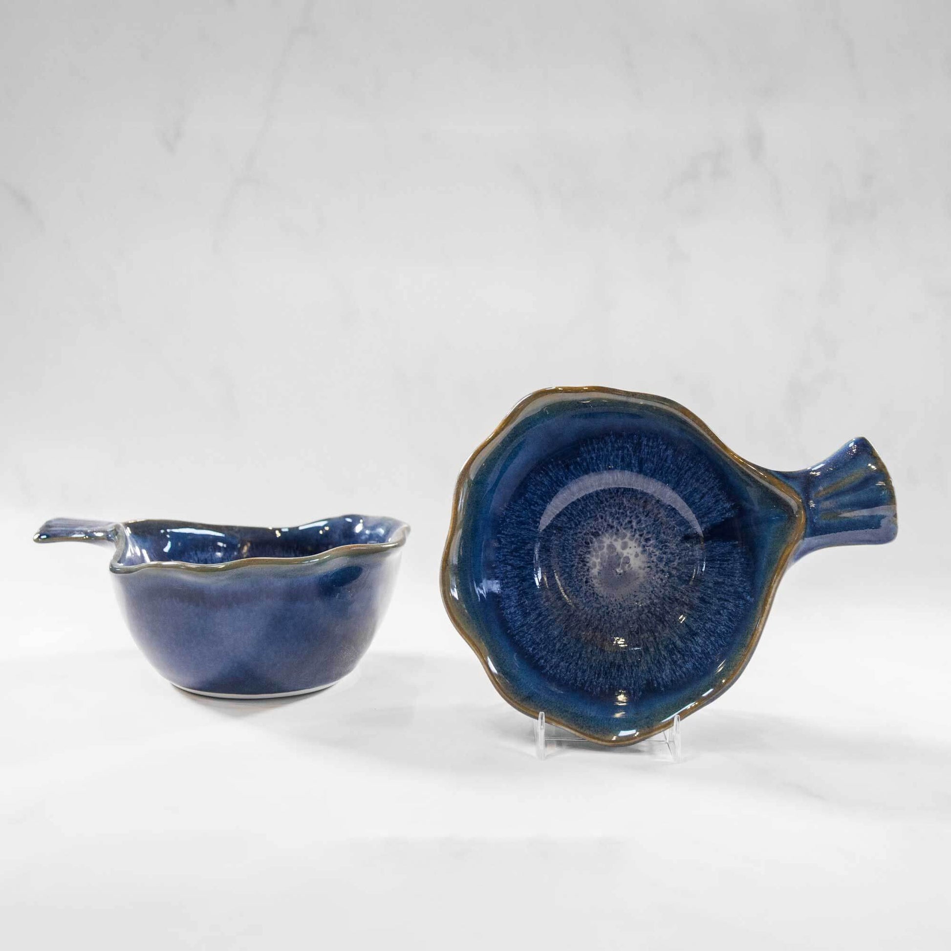 Handmade Pottery Fish Handled Bowl in Blue pattern made by Olyssia Designs LLC  in US