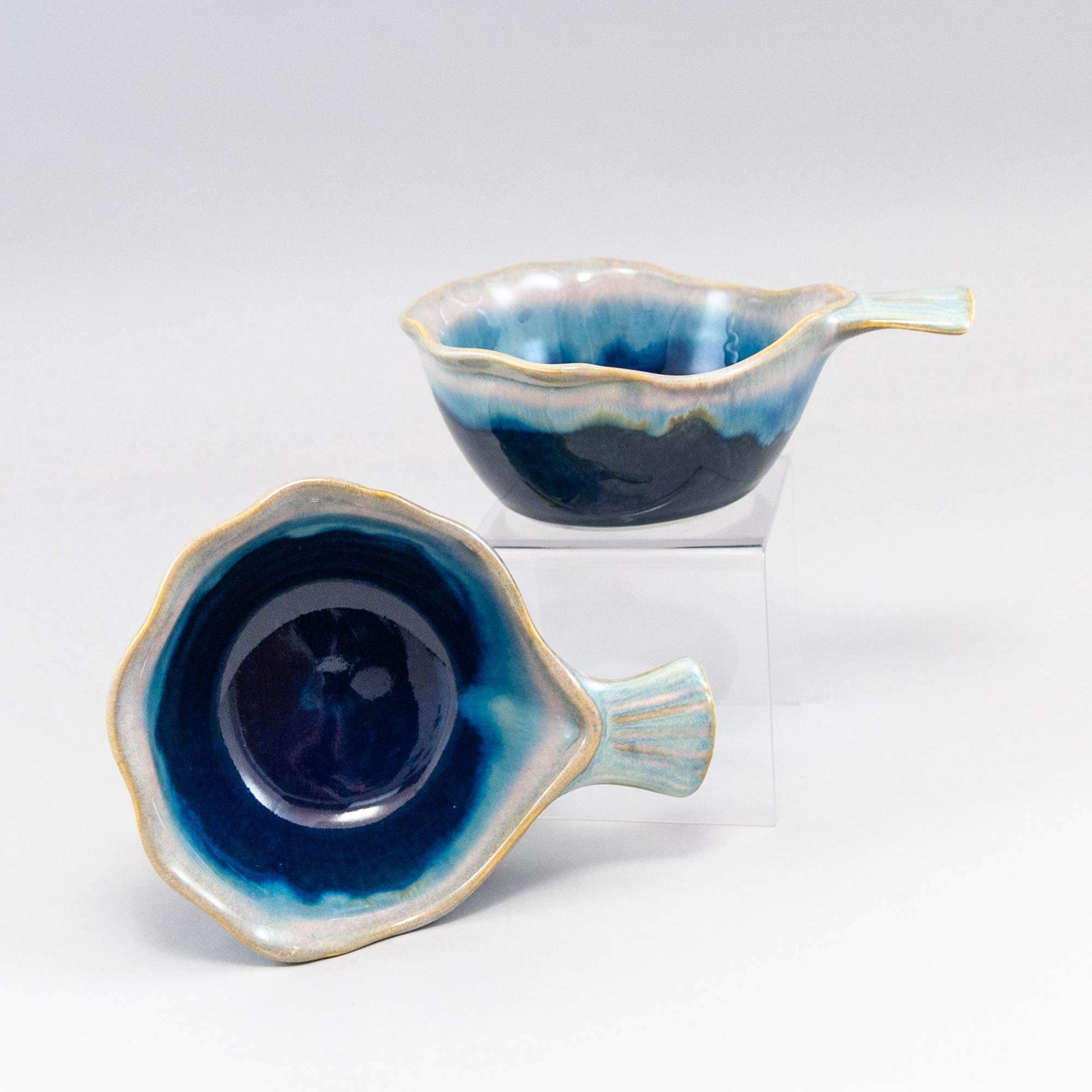 Handmade Pottery Fish Handled Bowl in Cobalt pattern made by Olyssia Designs LLC  in US