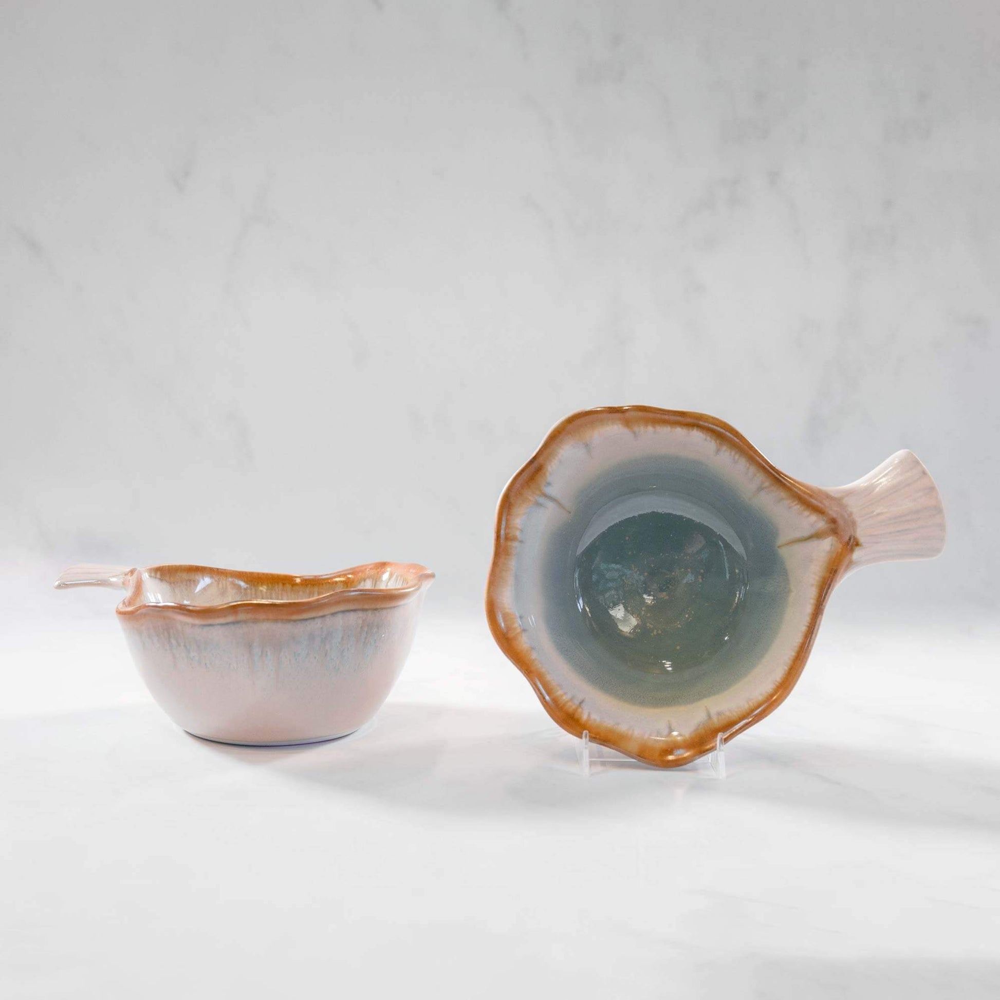 Handmade Pottery Fish Handled Bowl in Ivory & Blue pattern made by Olyssia Designs LLC  in US