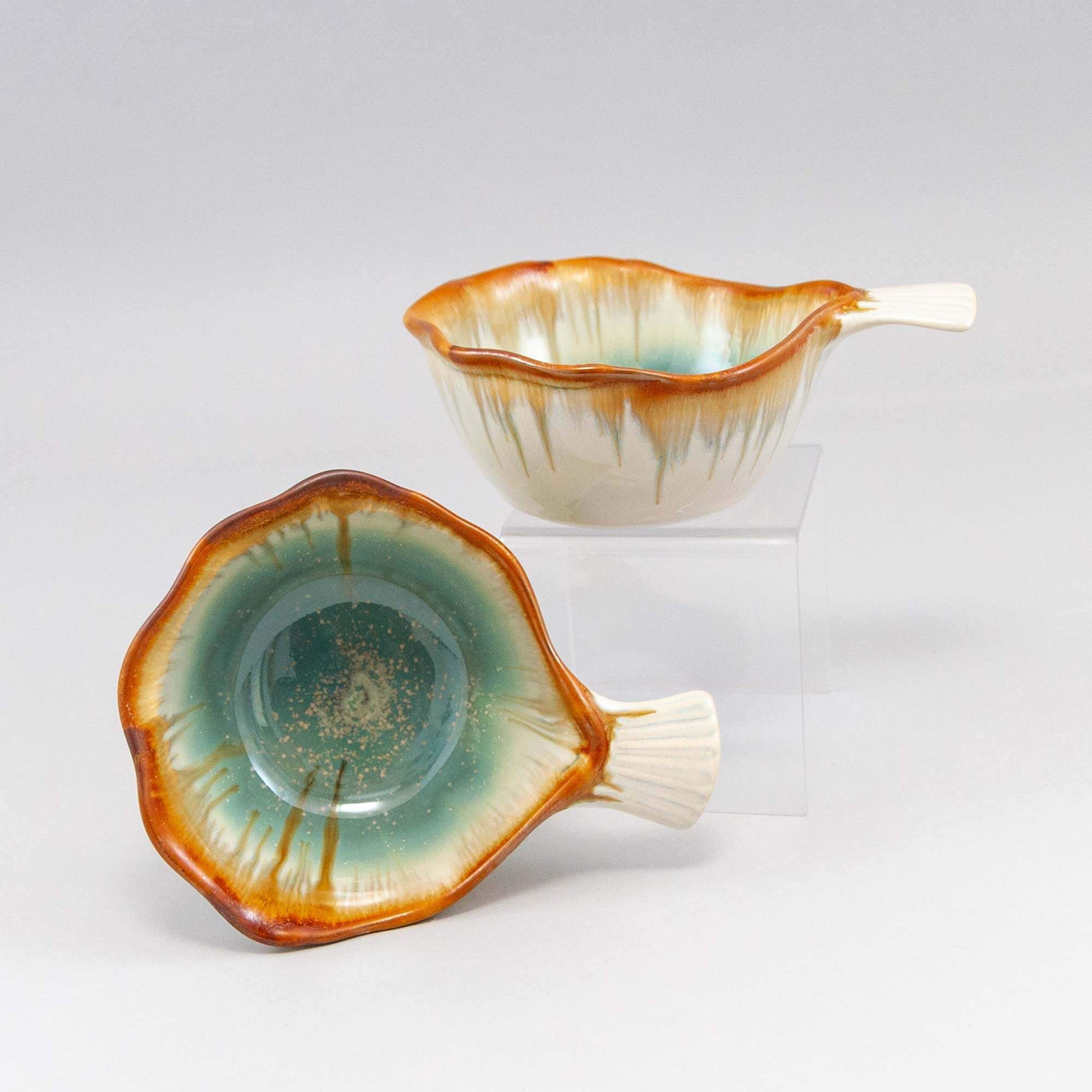 Handmade Pottery Fish Handled Bowl in Ivory & Green pattern made by Olyssia Designs LLC  in US