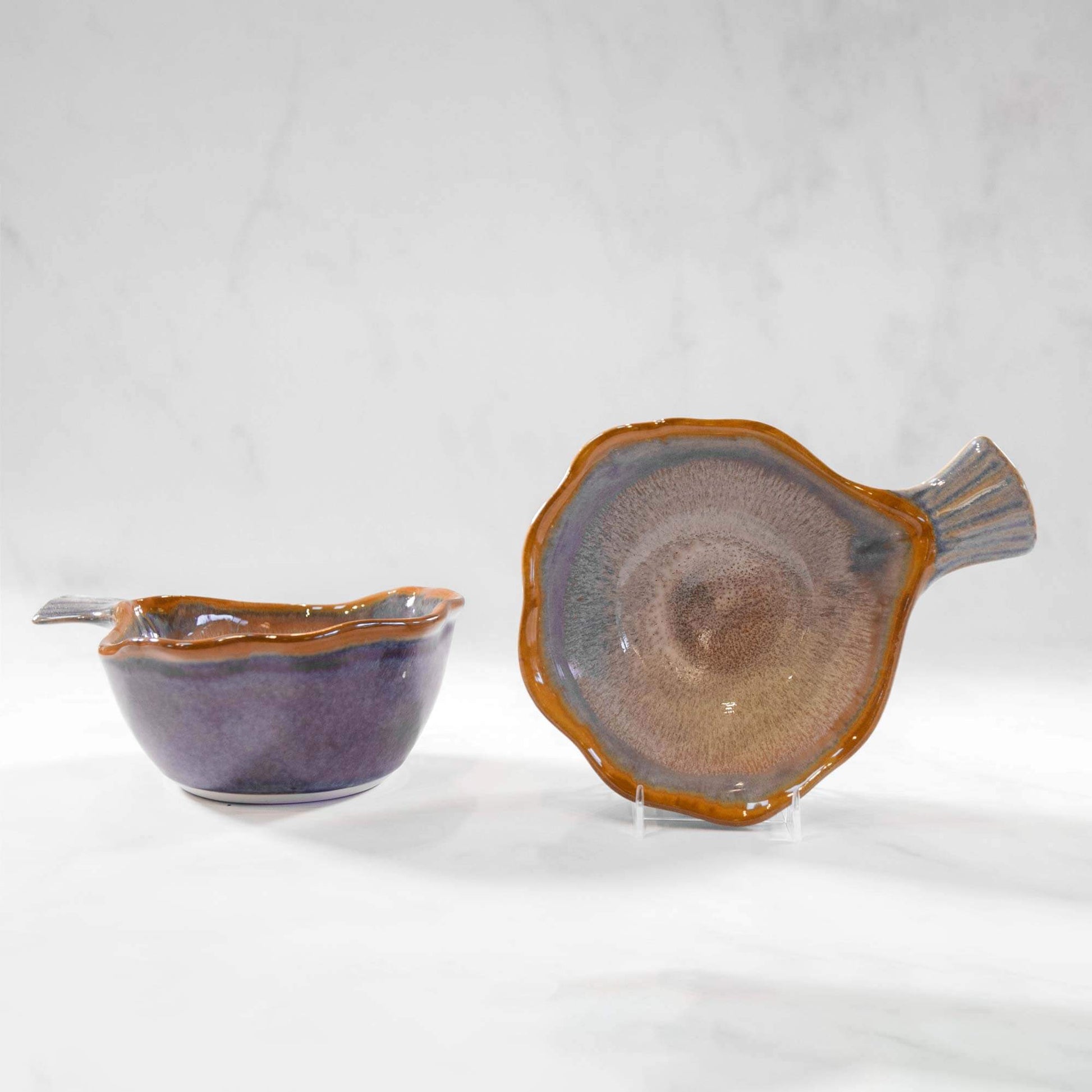 Handmade Pottery Fish Handled Bowl in Purple pattern made by Olyssia Designs LLC  in US