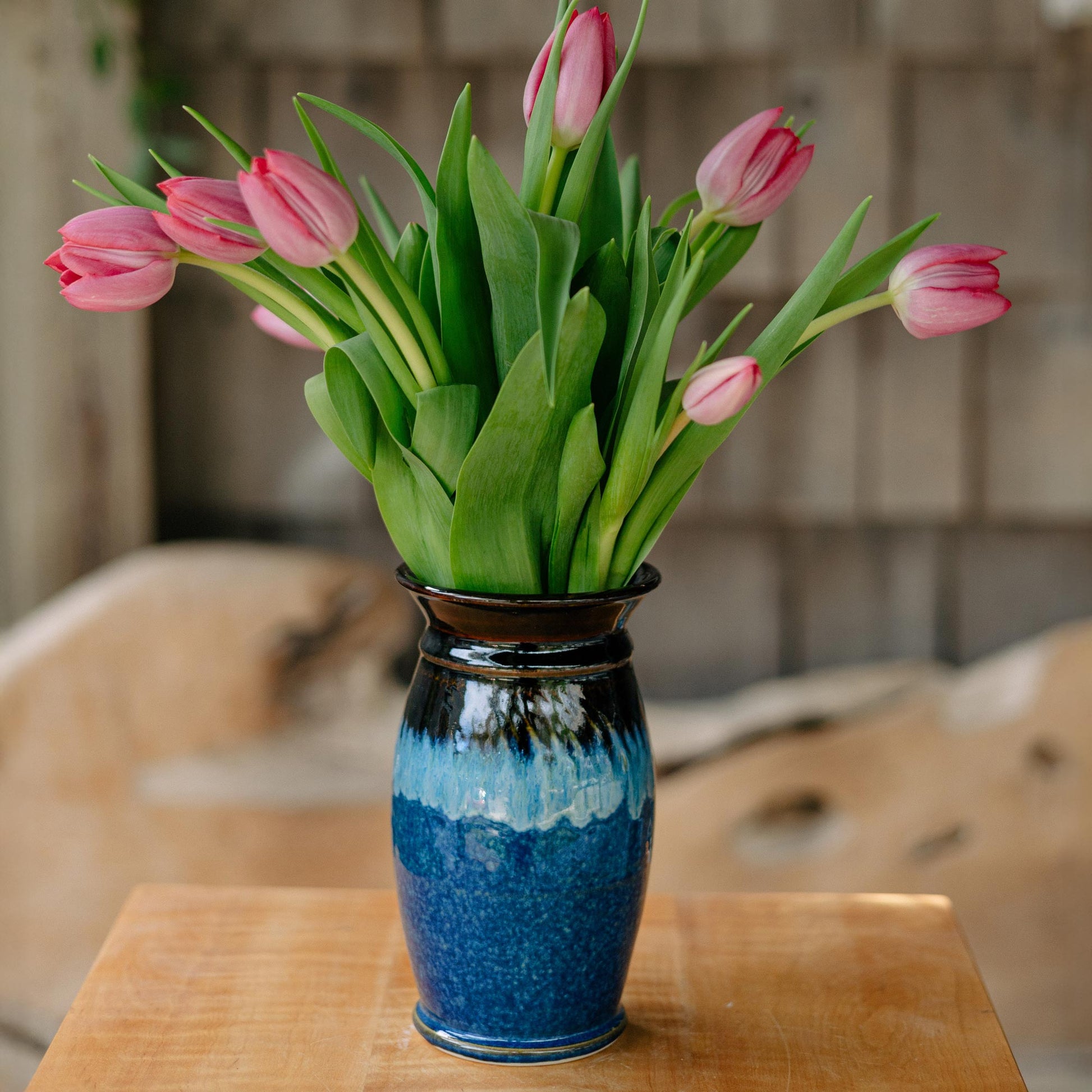 Handmade Garden Vase in Blue Hamada  pattern made by Olyssia Designs LLC  in US