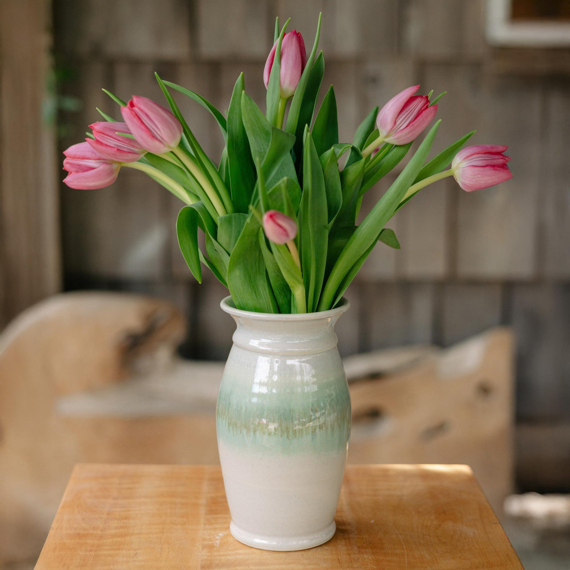 Handmade Garden Vase in Ivory and Green pattern made by Olyssia Designs LLC  in US