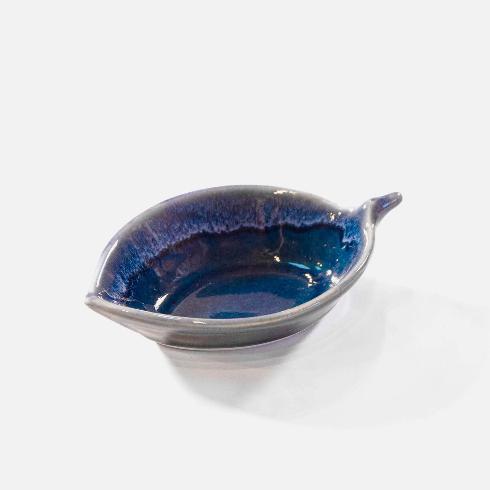 Handmade Pottery Leaf Dish in Blue made by Olyssia Designs LLC  in US