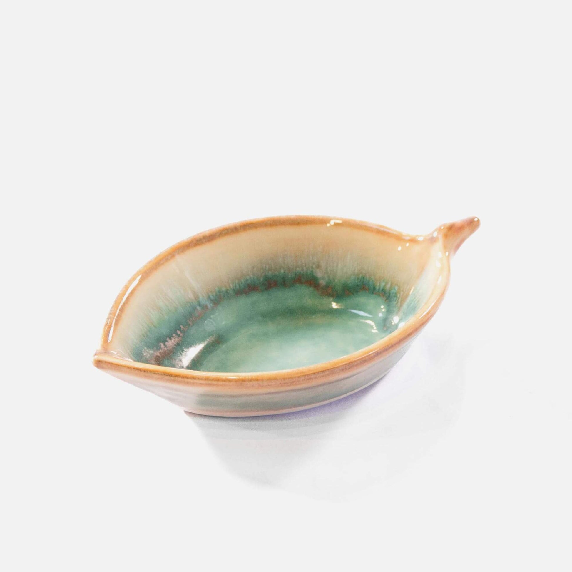 Handmade Pottery Leaf Dish in Green Oribe & Purple made by Olyssia Designs LLC  in US