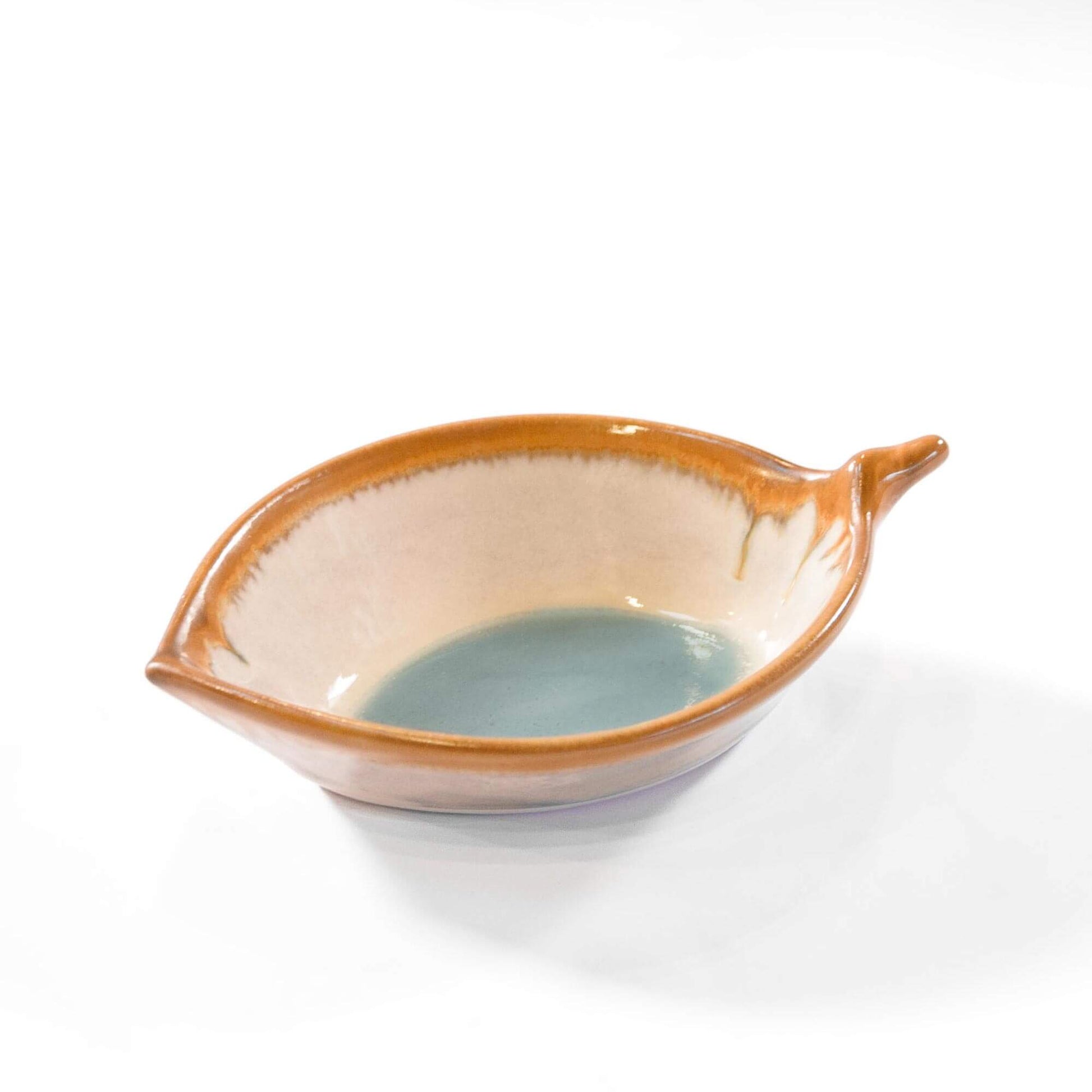 Handmade Pottery Leaf Dish in Ivory & Blue made by Olyssia Designs LLC  in US