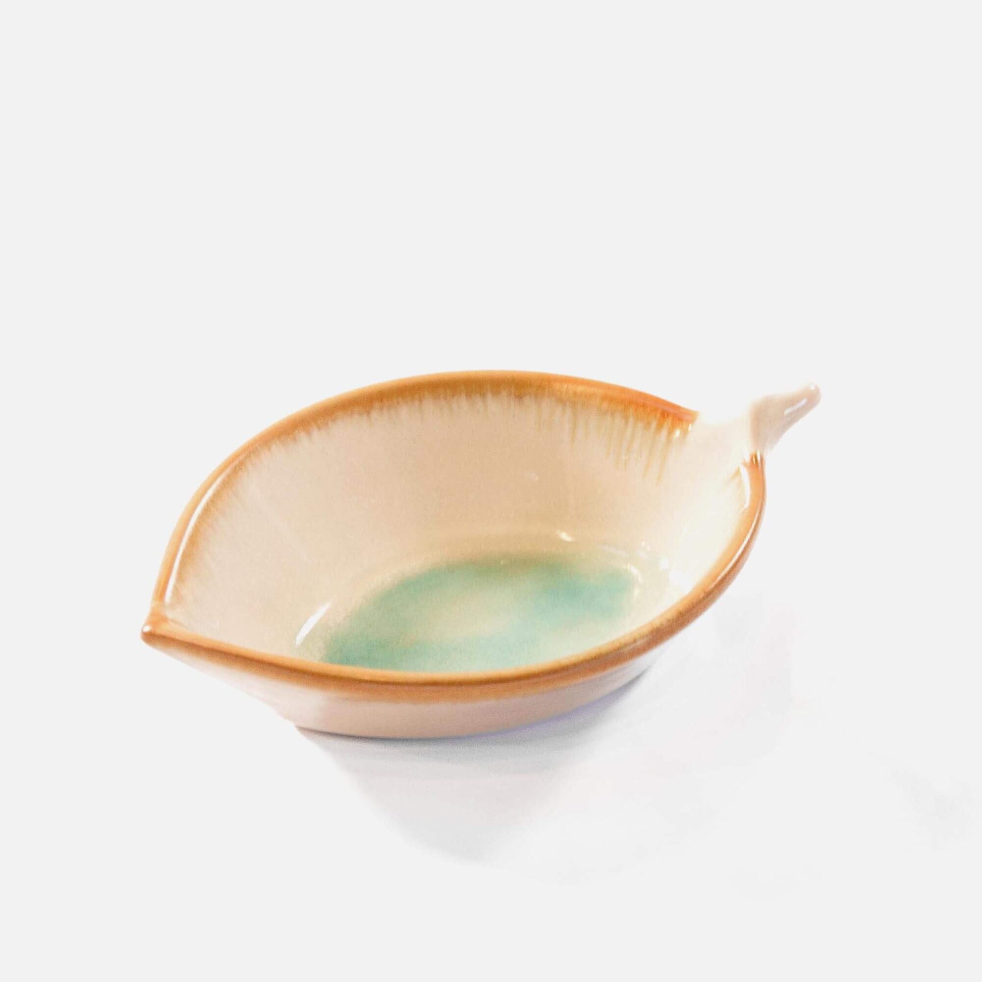Handmade Pottery Leaf Dish in Ivory & Green Oribe made by Olyssia Designs LLC  in US