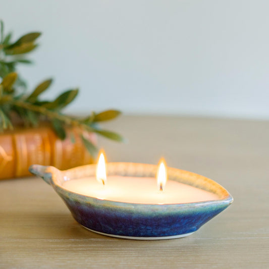 Limited Edition Leaf Dish Lilac Candle in Cobalt Glaze, by Olyssia Designs LLC  in US