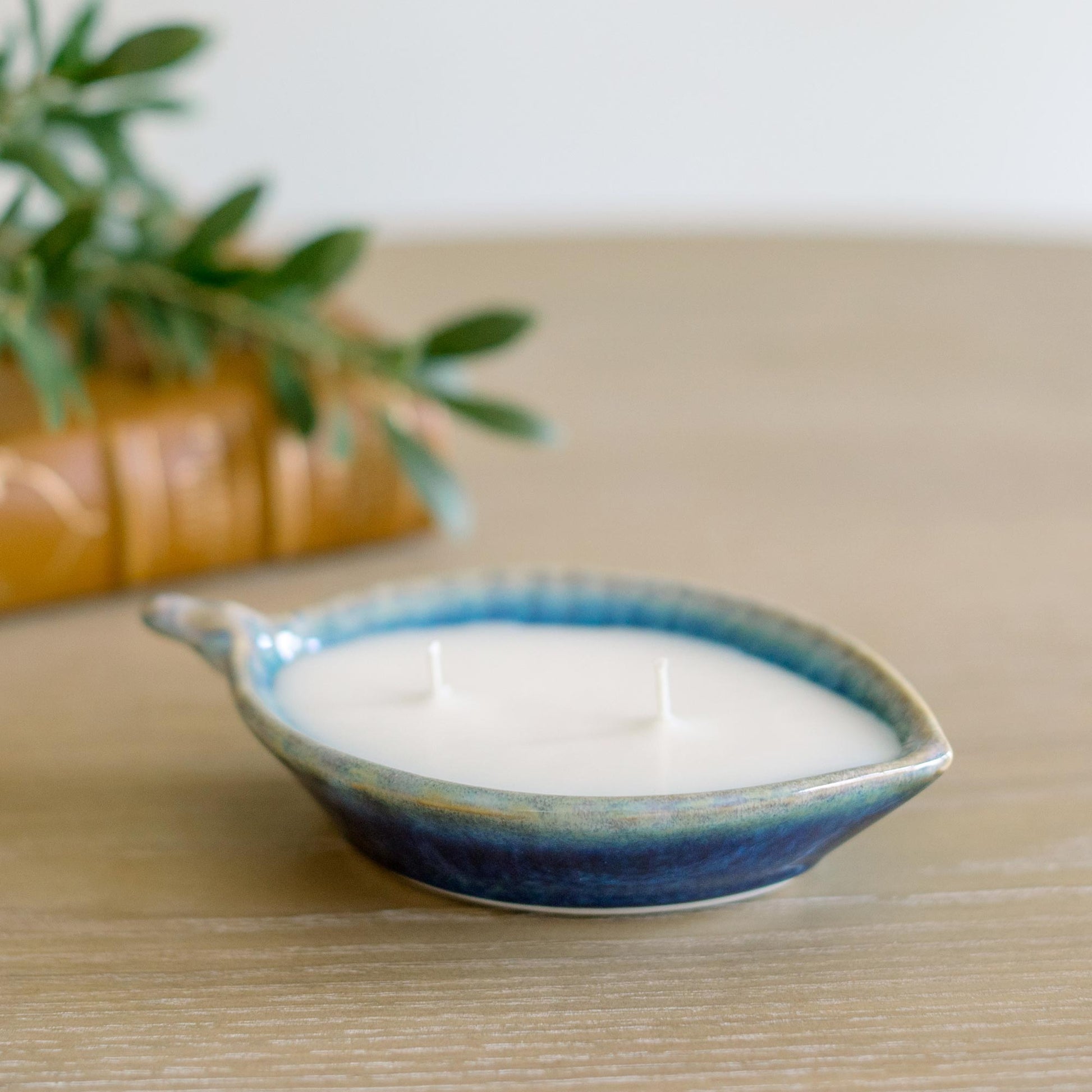 Limited Edition Leaf Dish Lilac Candle in Cobalt Glaze, by Olyssia Designs LLC  in US