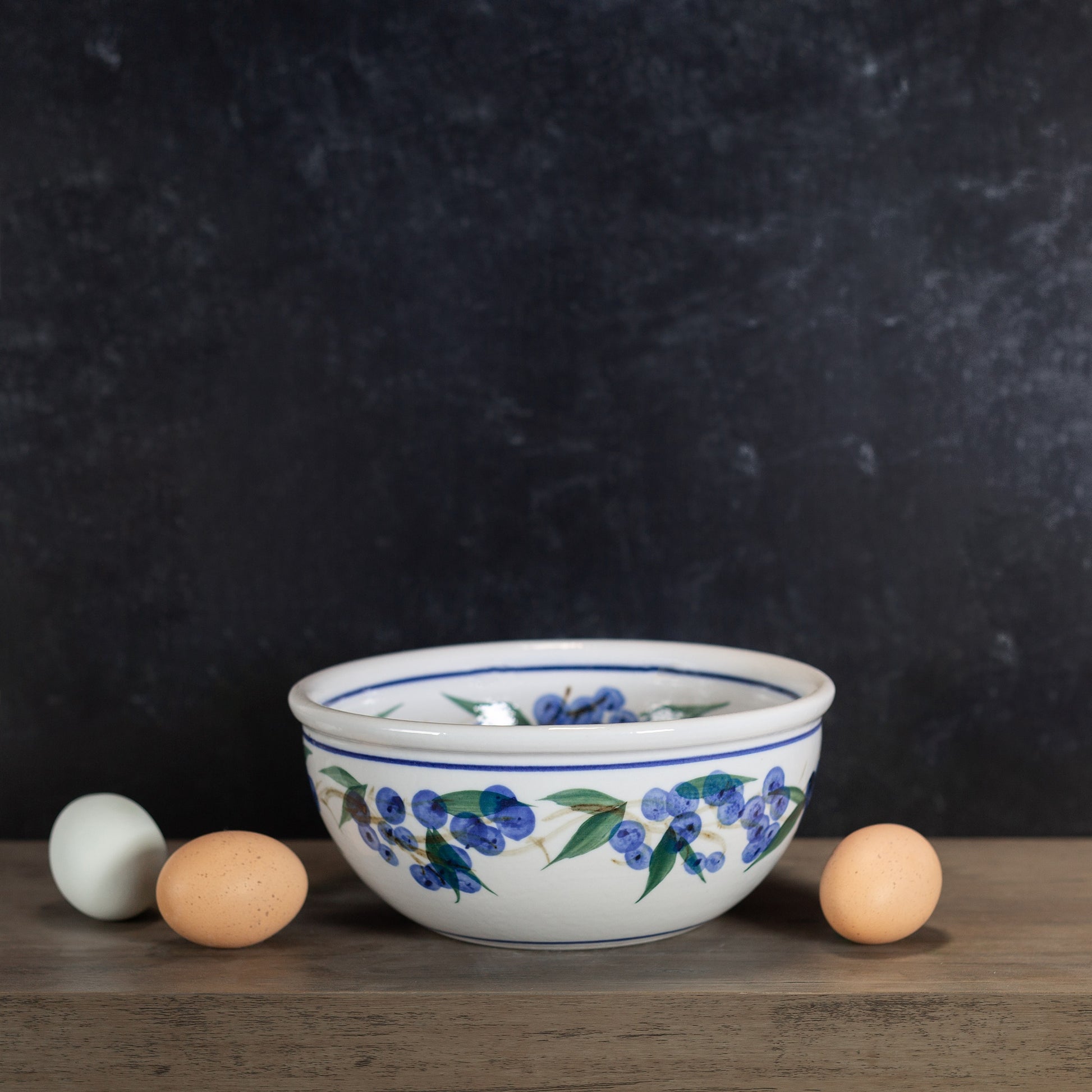 Handmade Pottery 8 Inch Mixing Bowl in Blueberry pattern made by Olyssia Designs LLC in US