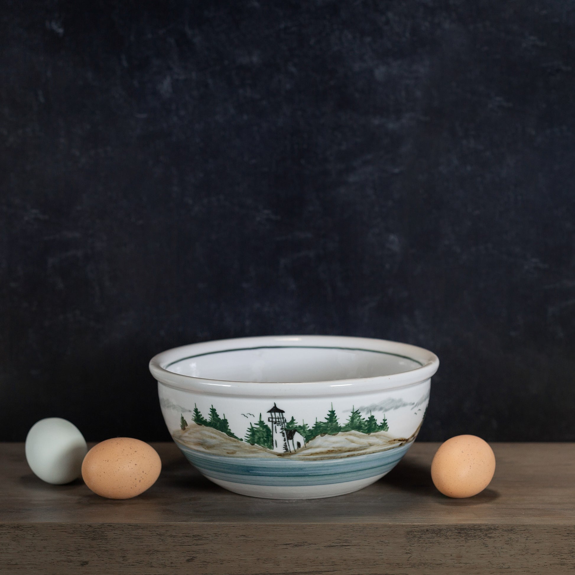 Handmade Pottery 8 Inch Mixing Bowl in Lighthouse pattern made by Olyssia Designs LLC in US