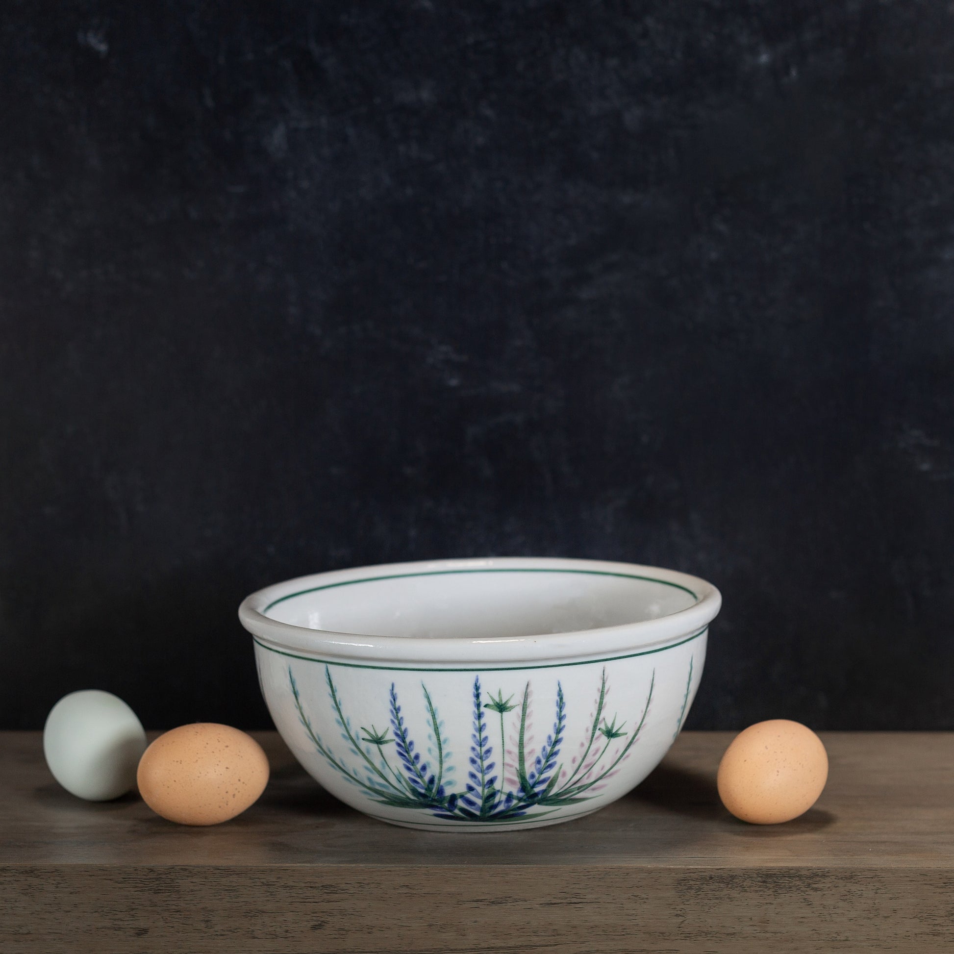 Handmade Pottery 8 Inch Mixing Bowl in Lupine pattern made by Olyssia Designs LLC in US