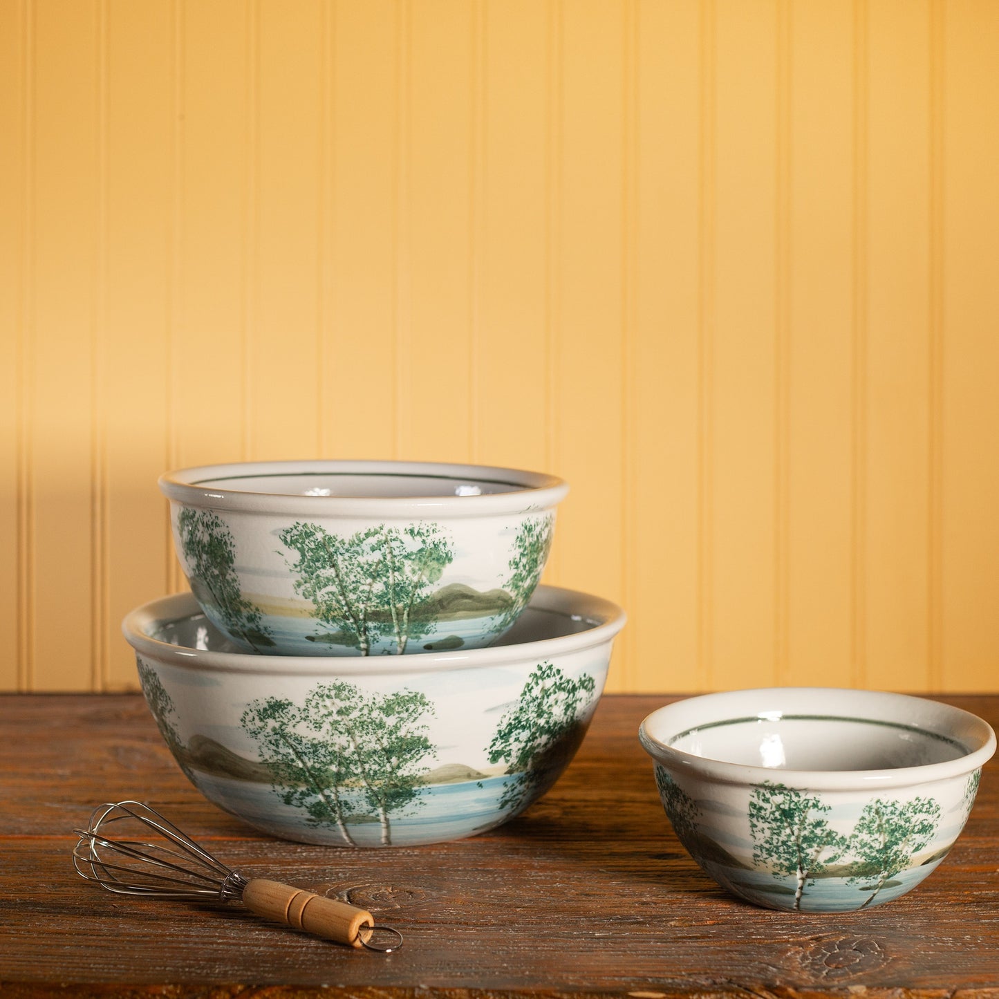 Handmade Pottery Mixing Bowl Set of 3 (6,8,10) in Birch Point pattern made by Olyssia Designs LLC in US