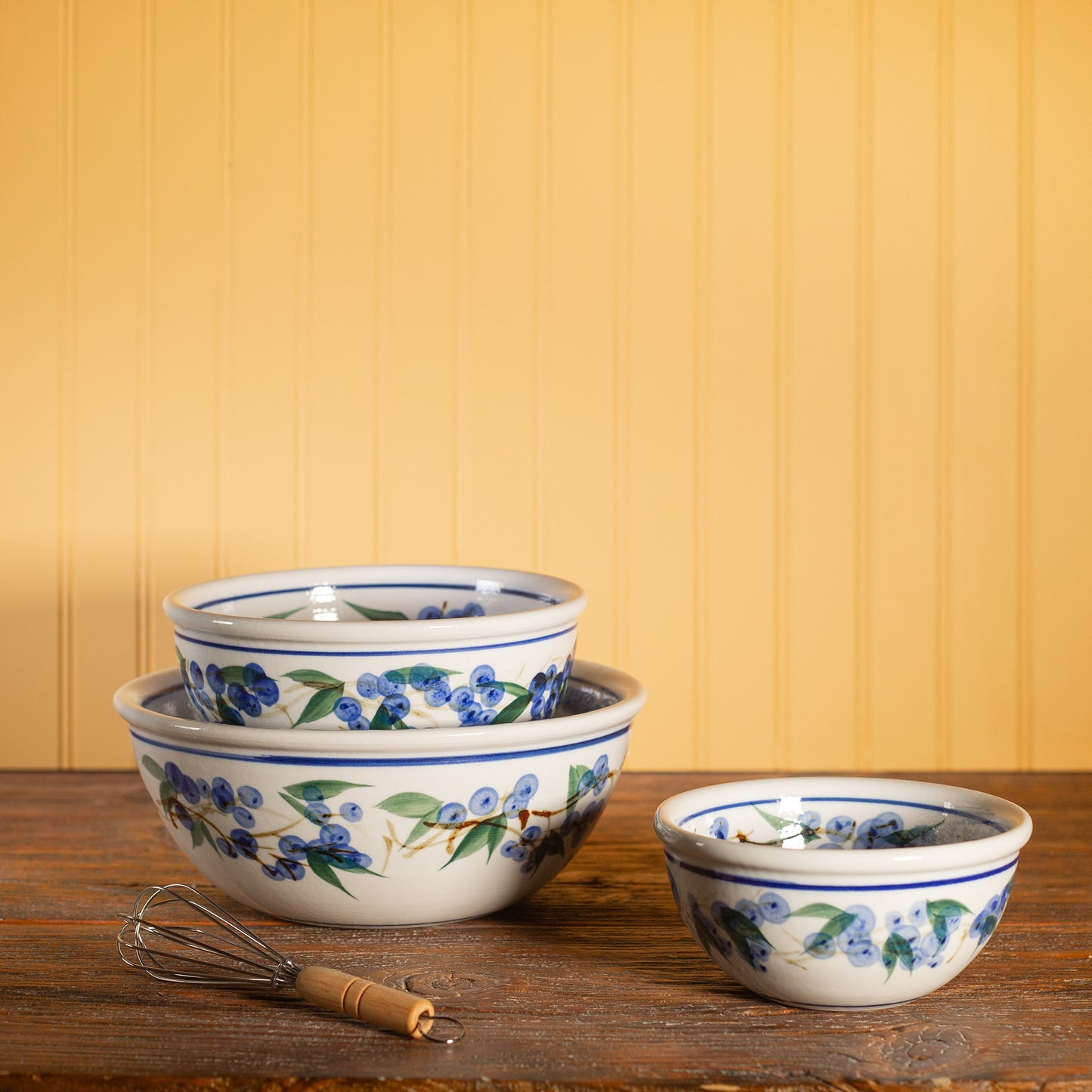 Handmade Pottery Mixing Bowl Set of 3 (6,8,10) in Blueberry pattern made by Olyssia Designs LLC in US