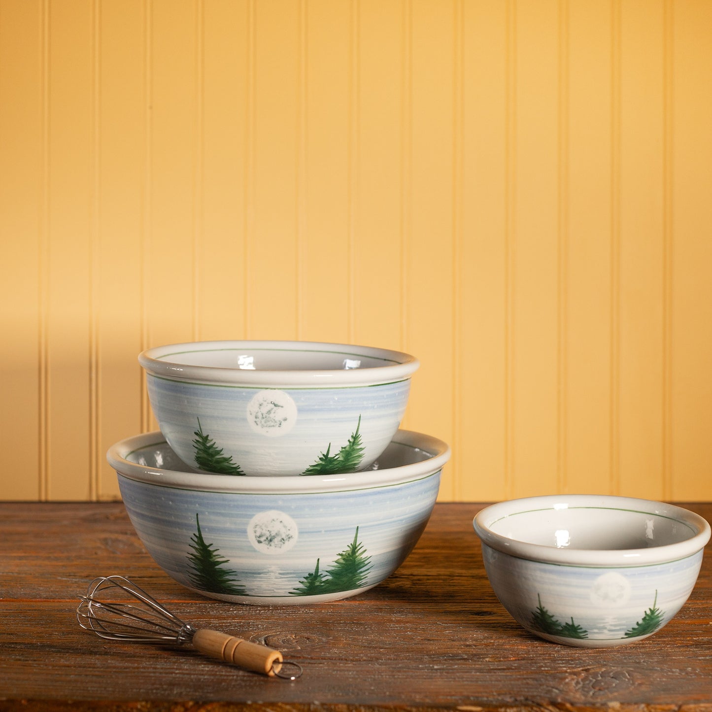 Handmade Pottery Mixing Bowl Set of 3 (6,8,10) in Moon pattern made by Olyssia Designs LLC in US