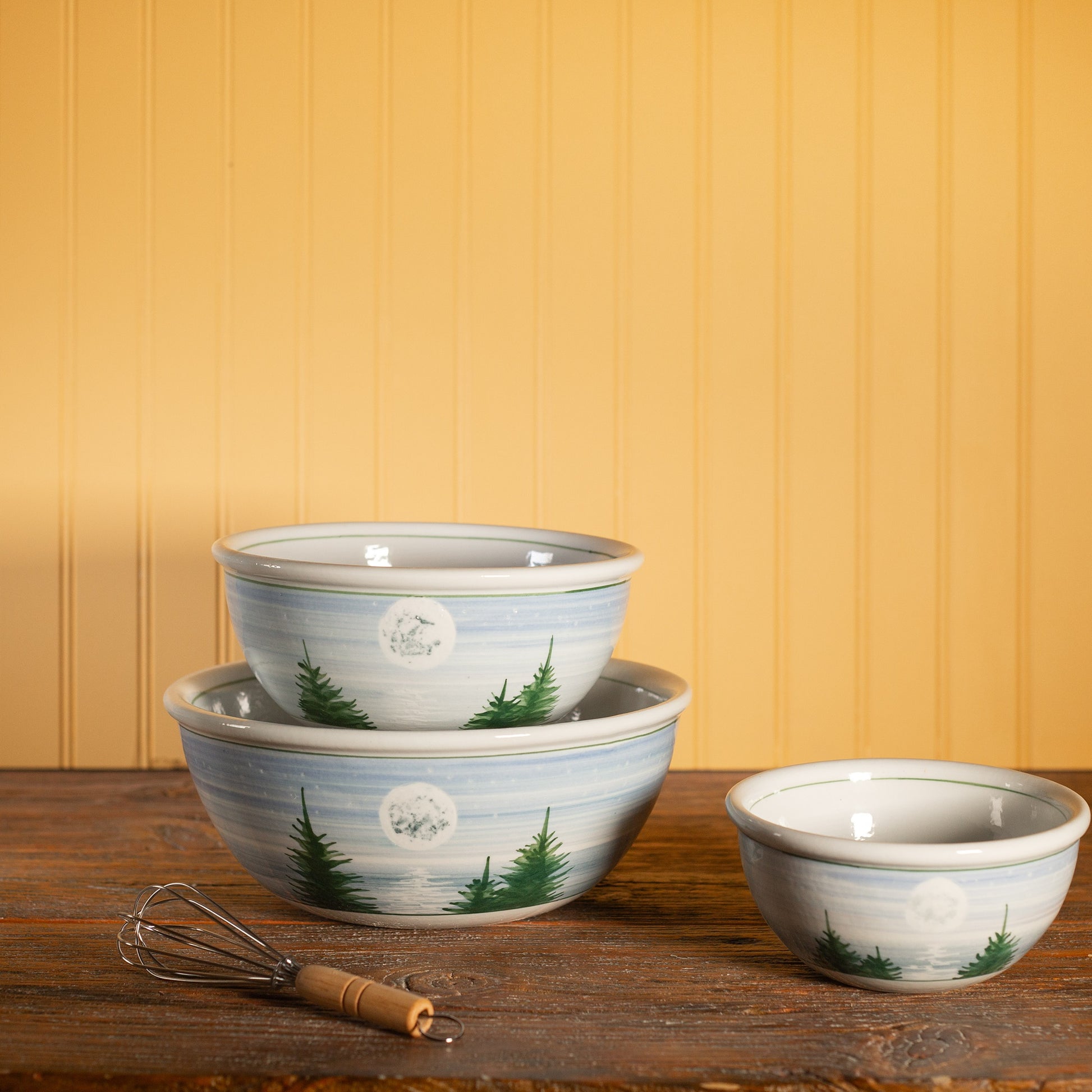 Handmade Pottery Mixing Bowl Set of 3 (6,8,10) in Moon pattern made by Olyssia Designs LLC  in US