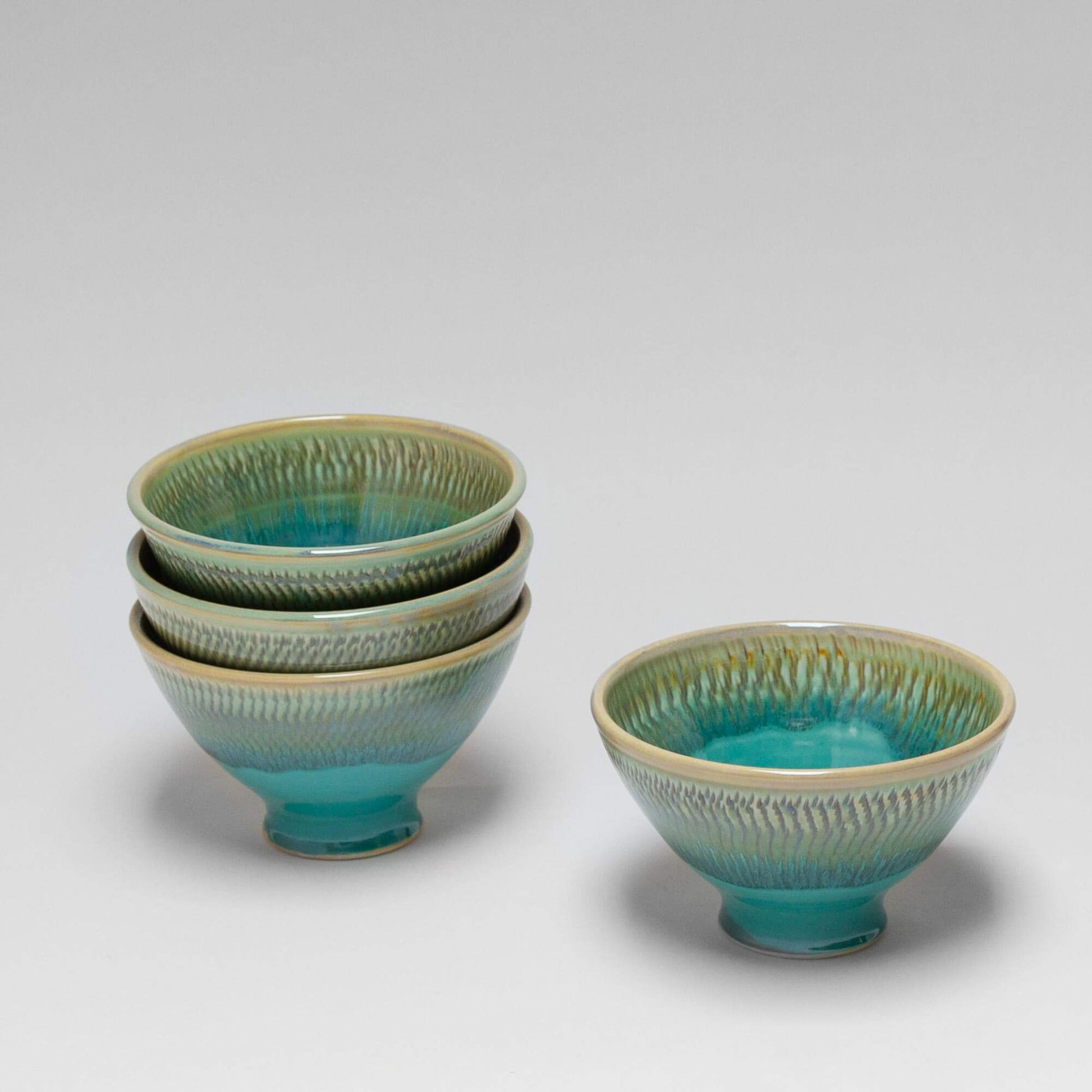 Handmade Pottery Noodle Bowl in Green Oribe pattern made by Olyssia Designs LLC  in US