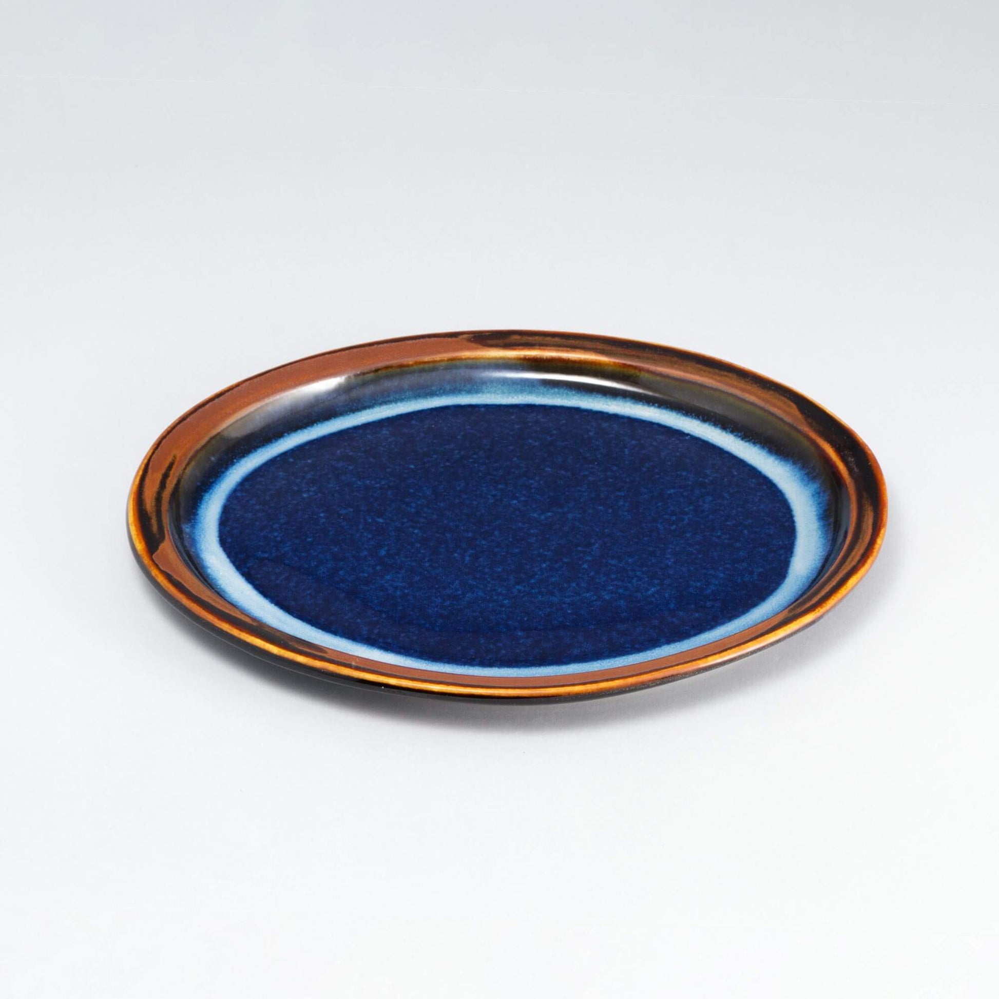 Handmade Pottery Oval Platter in Blue Hamada pattern made by Olyssia Designs LLC  in US