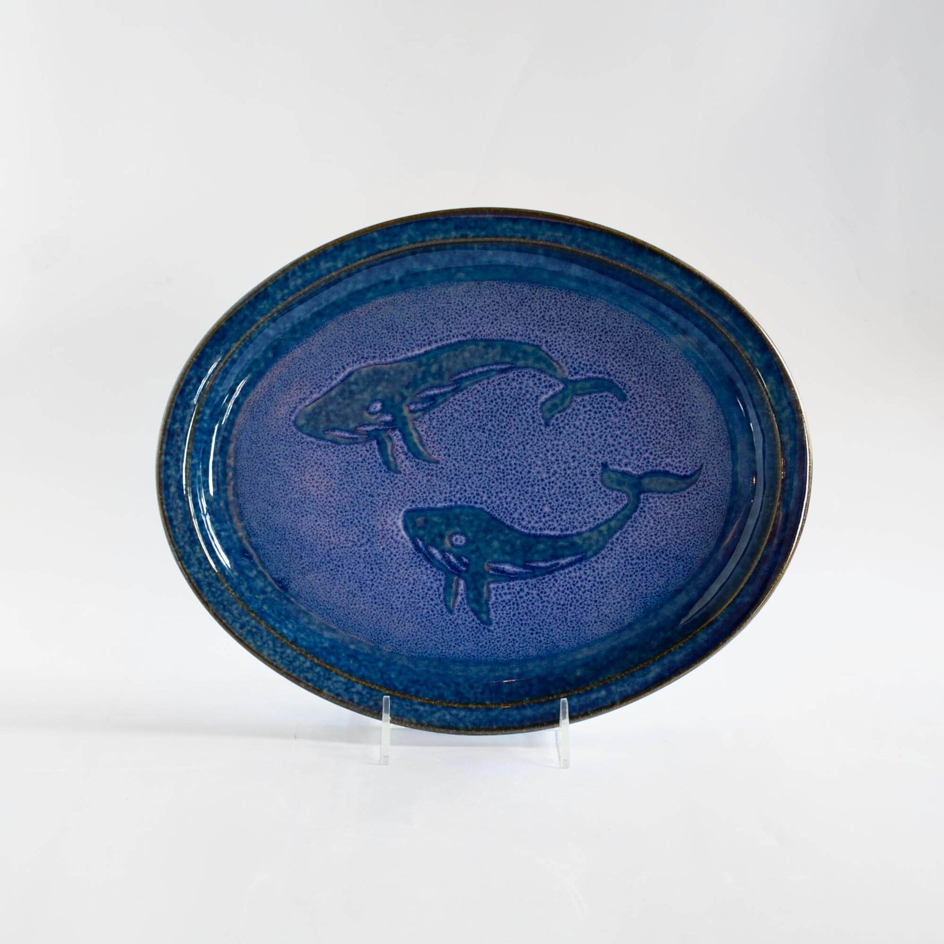 Handmade Pottery Oval Platter in Blue Whale pattern made by Olyssia Designs LLC  in US