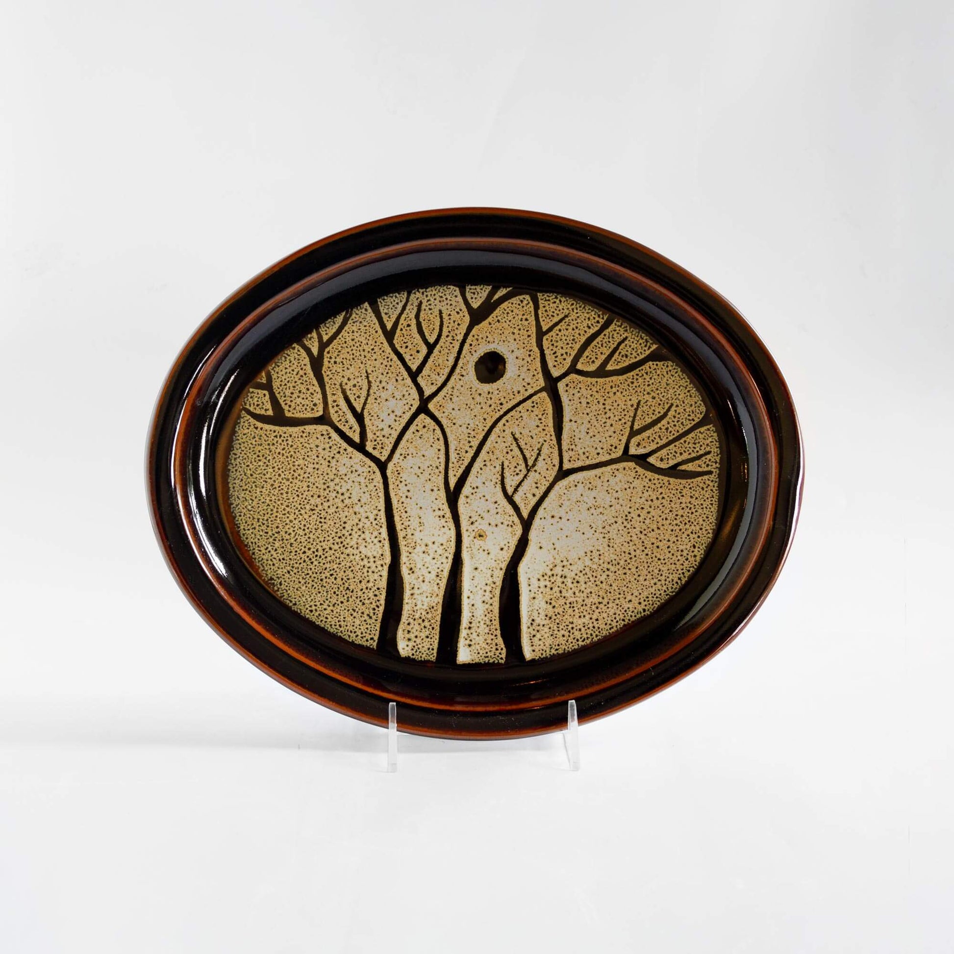 Handmade Pottery Oval Platter in Hamada Tree pattern made by Olyssia Designs LLC  in US