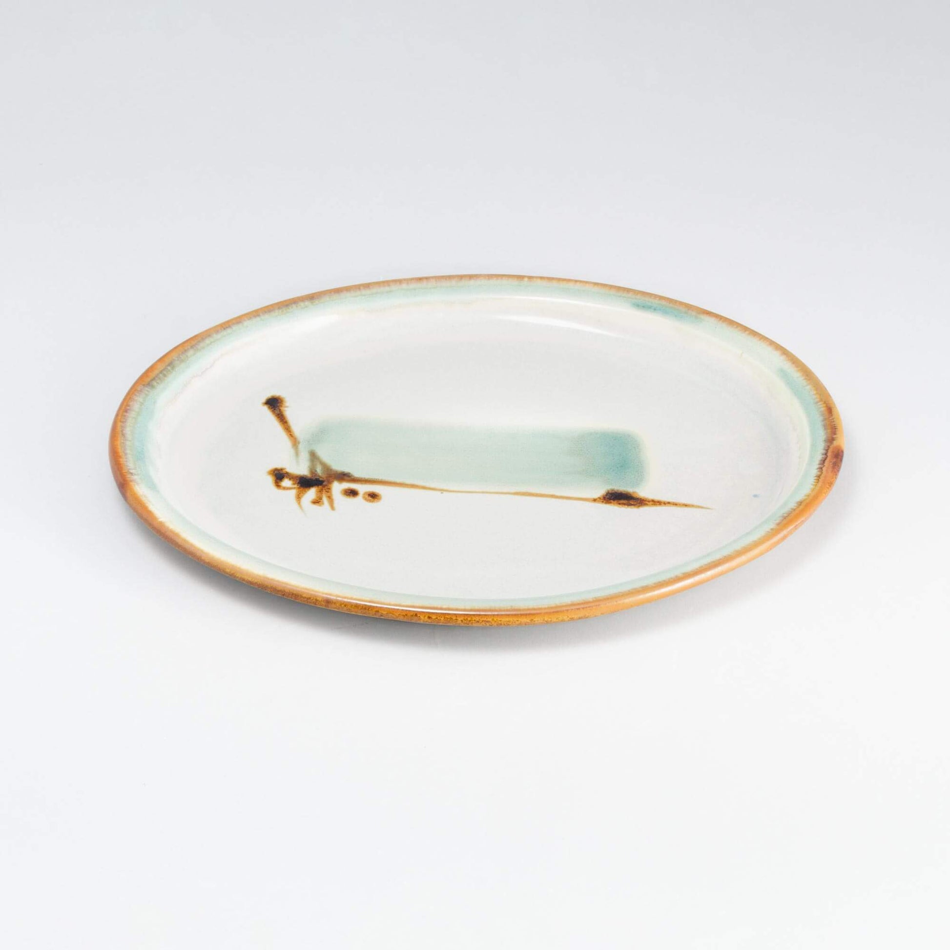 Handmade Pottery Oval Platter in Ivory & Green pattern made by Olyssia Designs LLC  in US