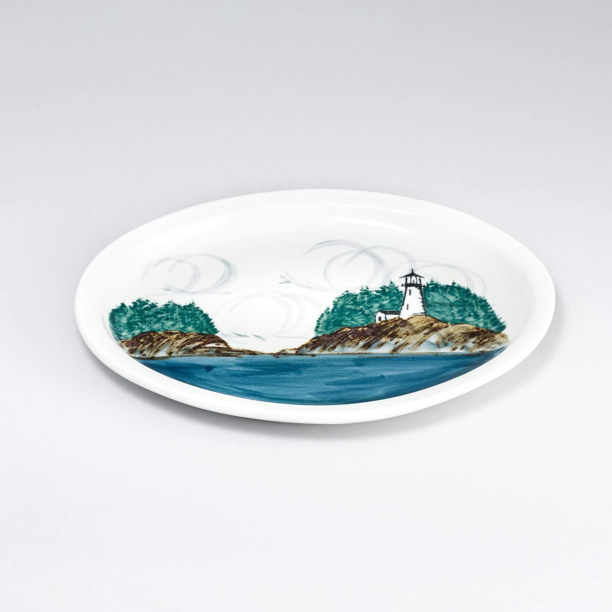 Handmade Pottery Oval Platter in Lighthouse pattern made by Olyssia Designs LLC  in US