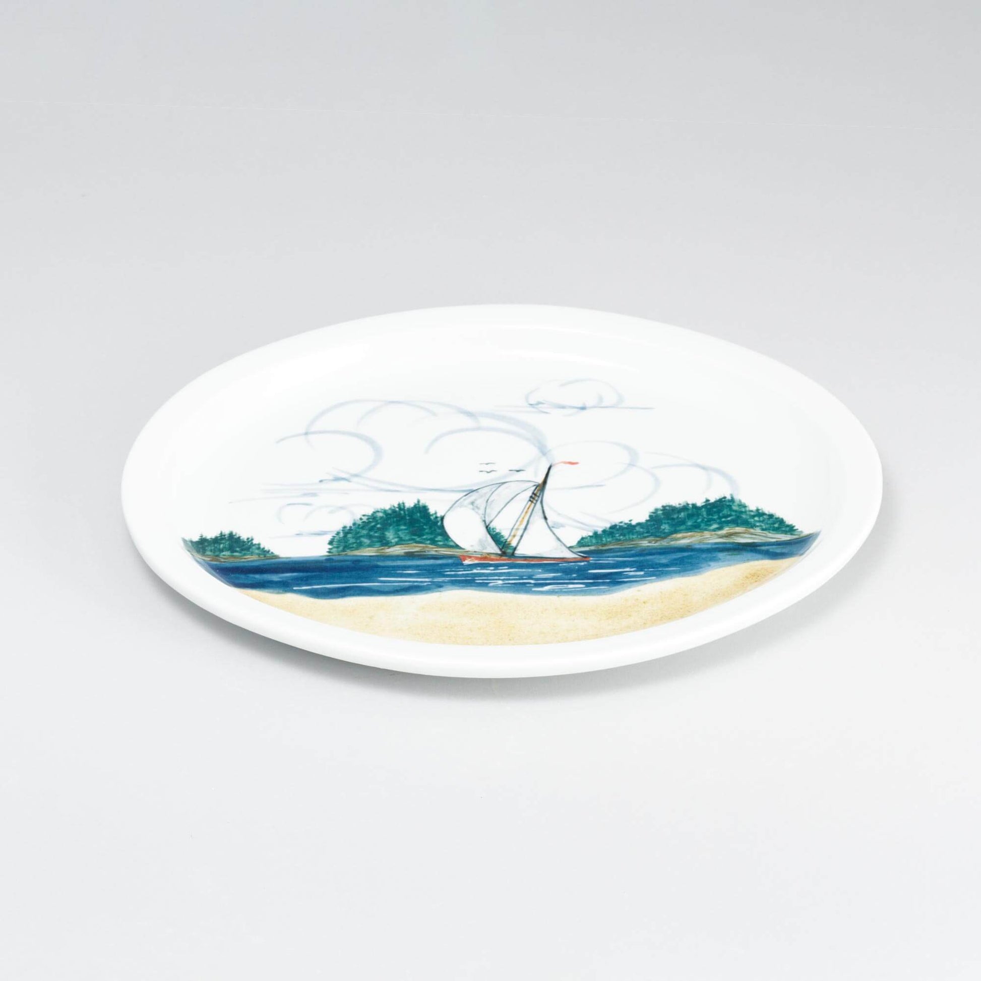Handmade Pottery Oval Platter in Sailboat pattern made by Olyssia Designs LLC  in US