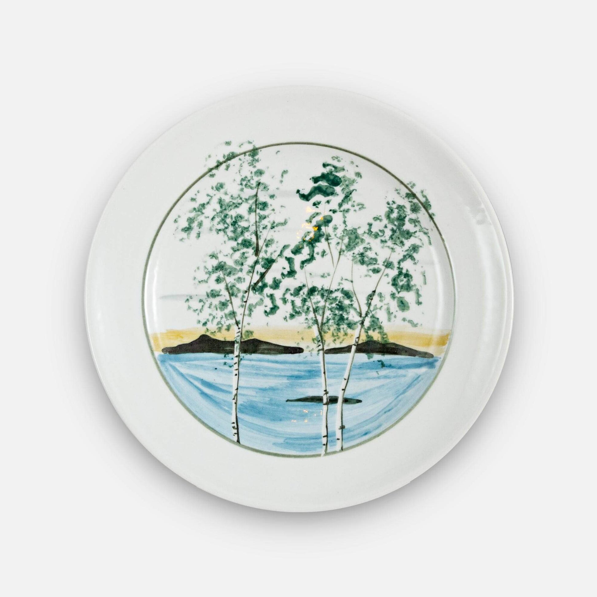 Handmade Pottery Footed Dinner Plate in Birch Point pattern made by Olyssia Designs LLC  in US