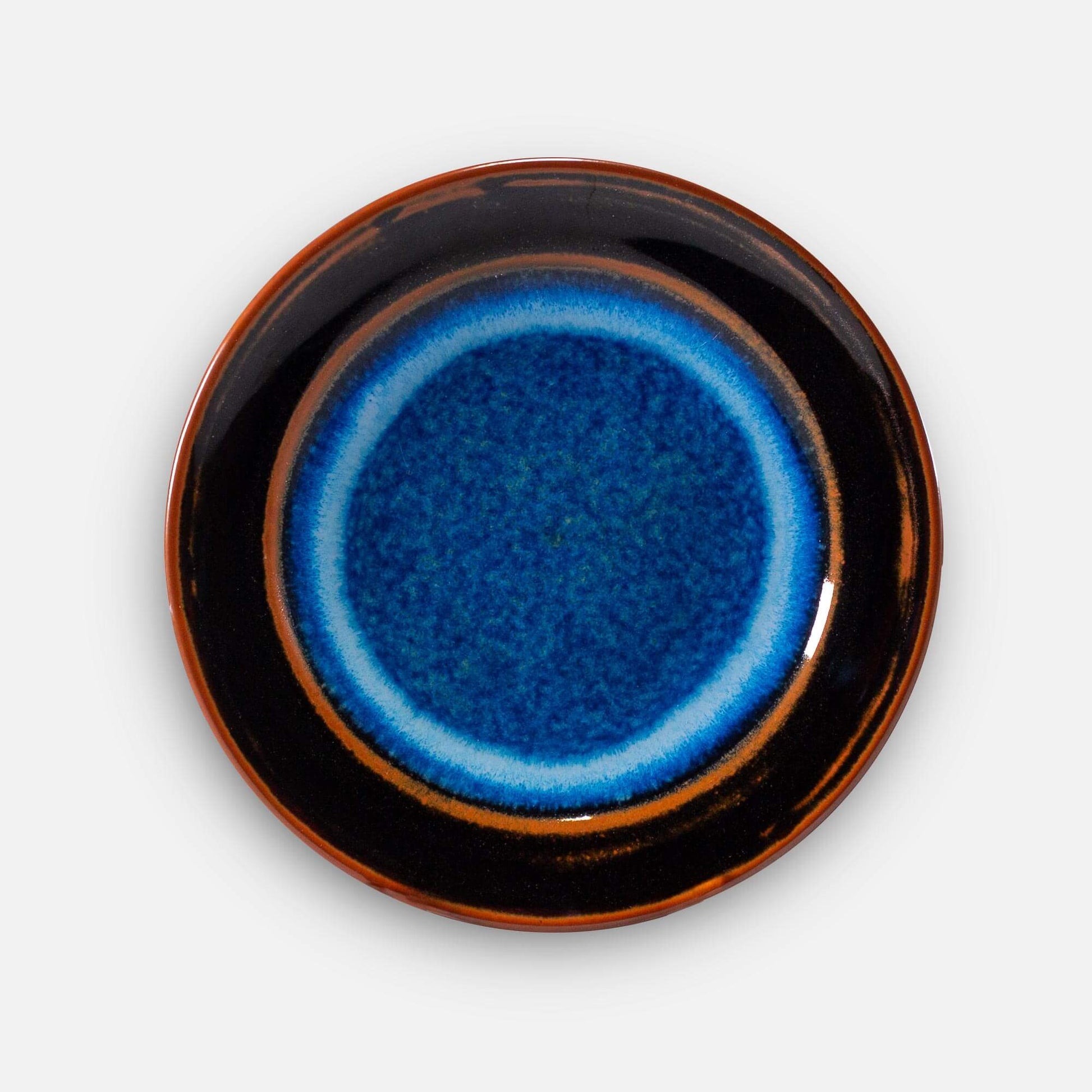 Handmade Pottery Footed Dinner Plate in Blue Hamada pattern made by Olyssia Designs LLC  in US