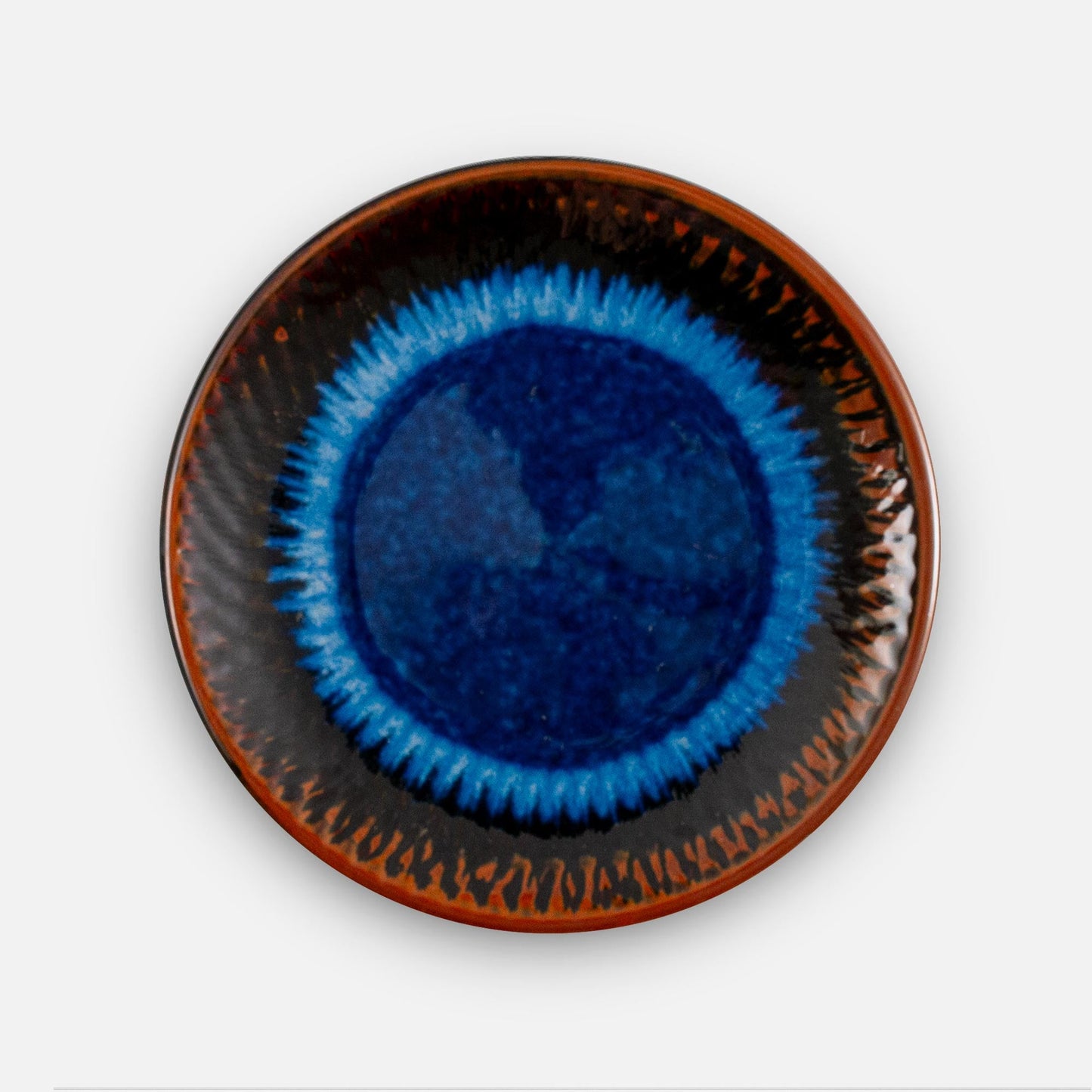 Handmade Pottery Rimless Dessert Plate made by Olyssia Designs LLC in US in Blue Hamada pattern