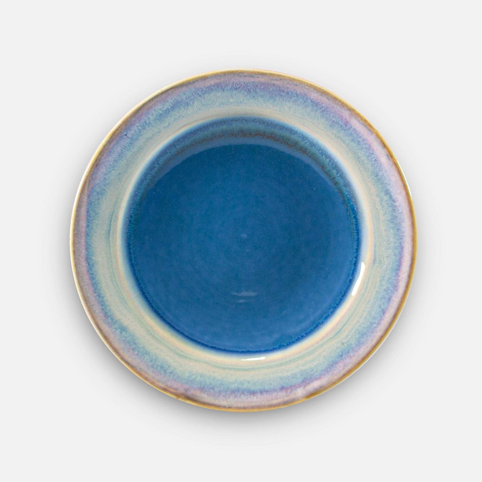 Handmade Pottery Footed Dinner Plate in Blue Oribe pattern made by Olyssia Designs LLC  in US