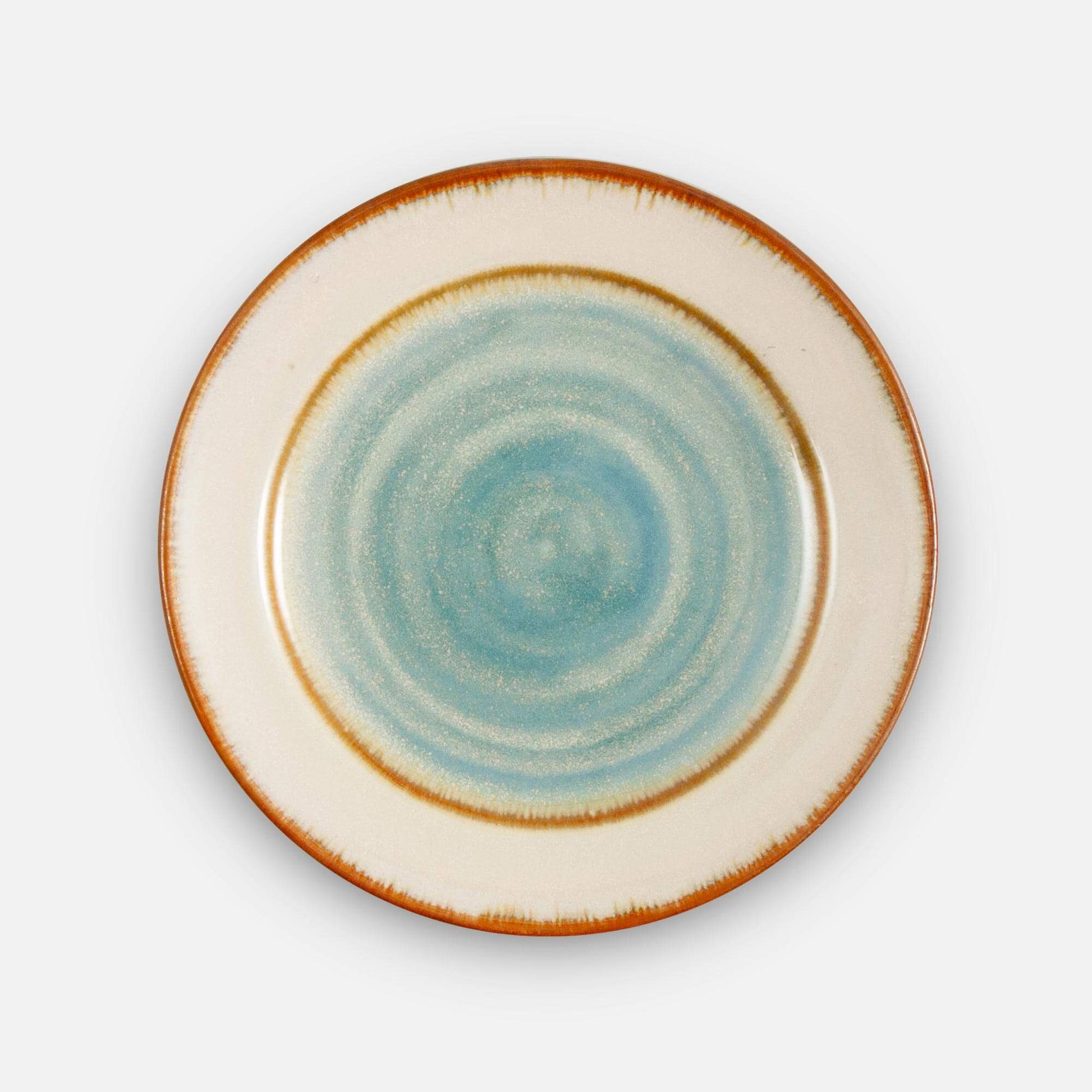 Handmade Pottery Footed Dinner Plate in Ivory & Blue pattern made by Olyssia Designs LLC  in US
