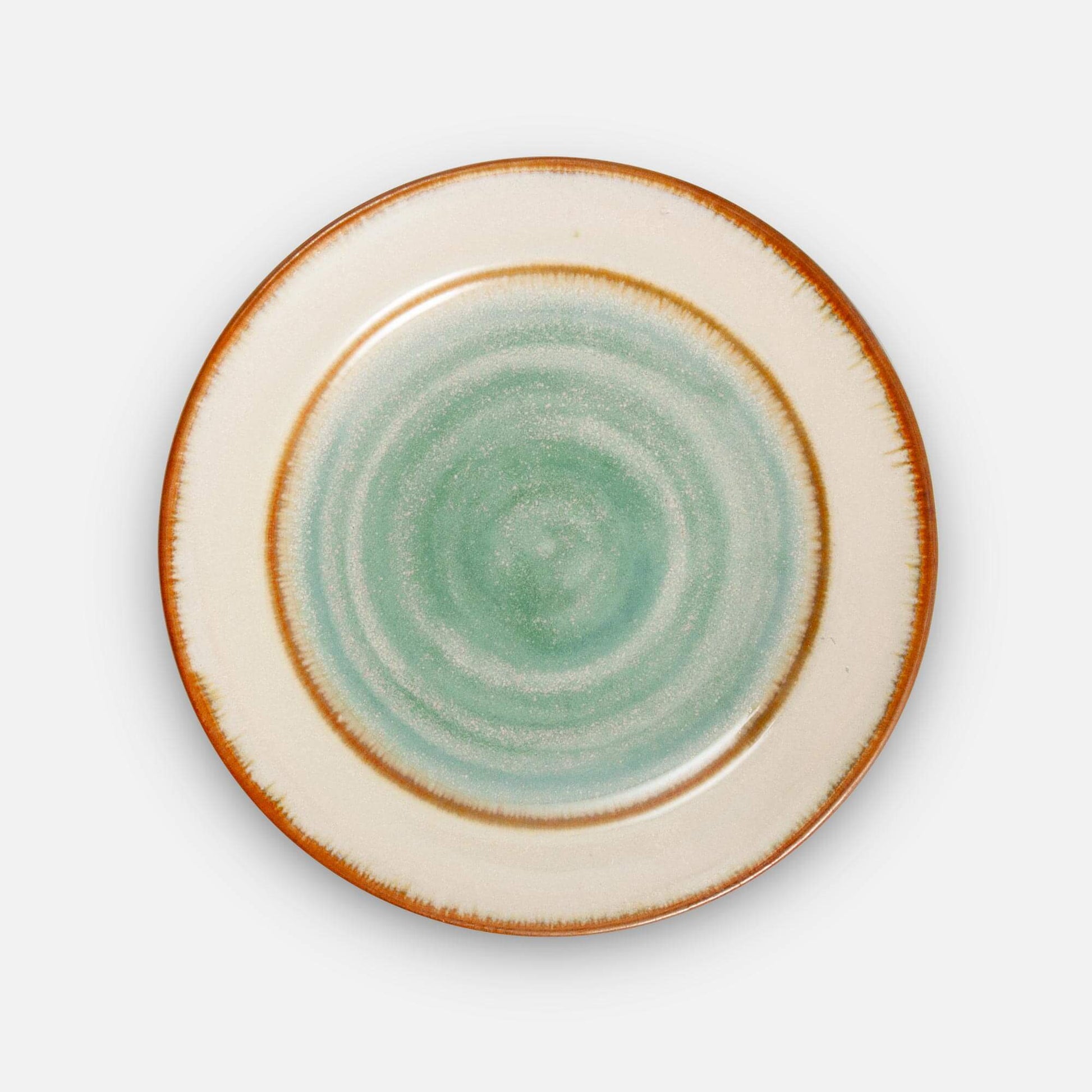 Handmade Pottery Footed Dinner Plate in Ivory & Green pattern made by Olyssia Designs LLC  in US