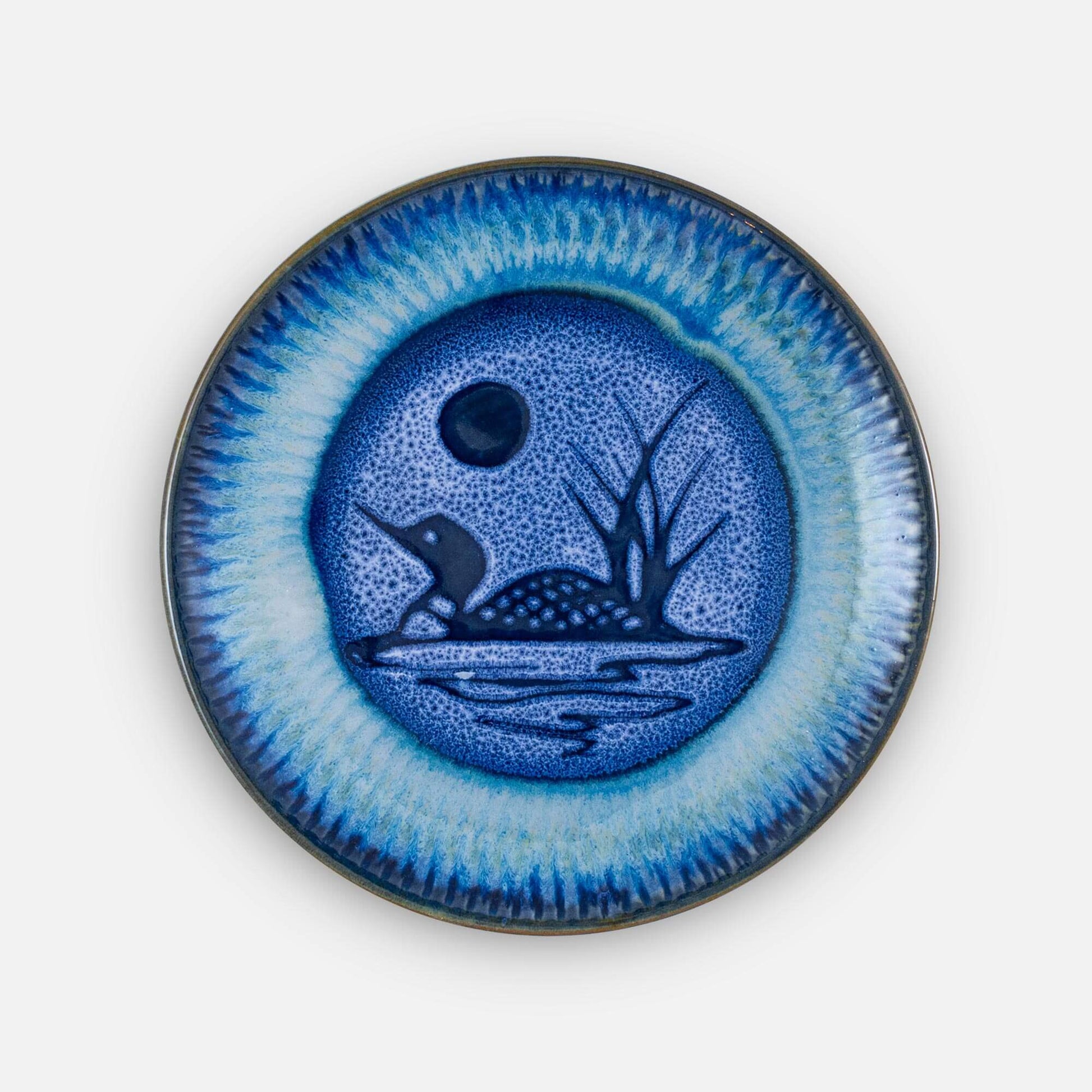 Handmade Pottery Rimless Dinner Plate made by Olyssia Designs LLC  in US in Blue Loon pattern