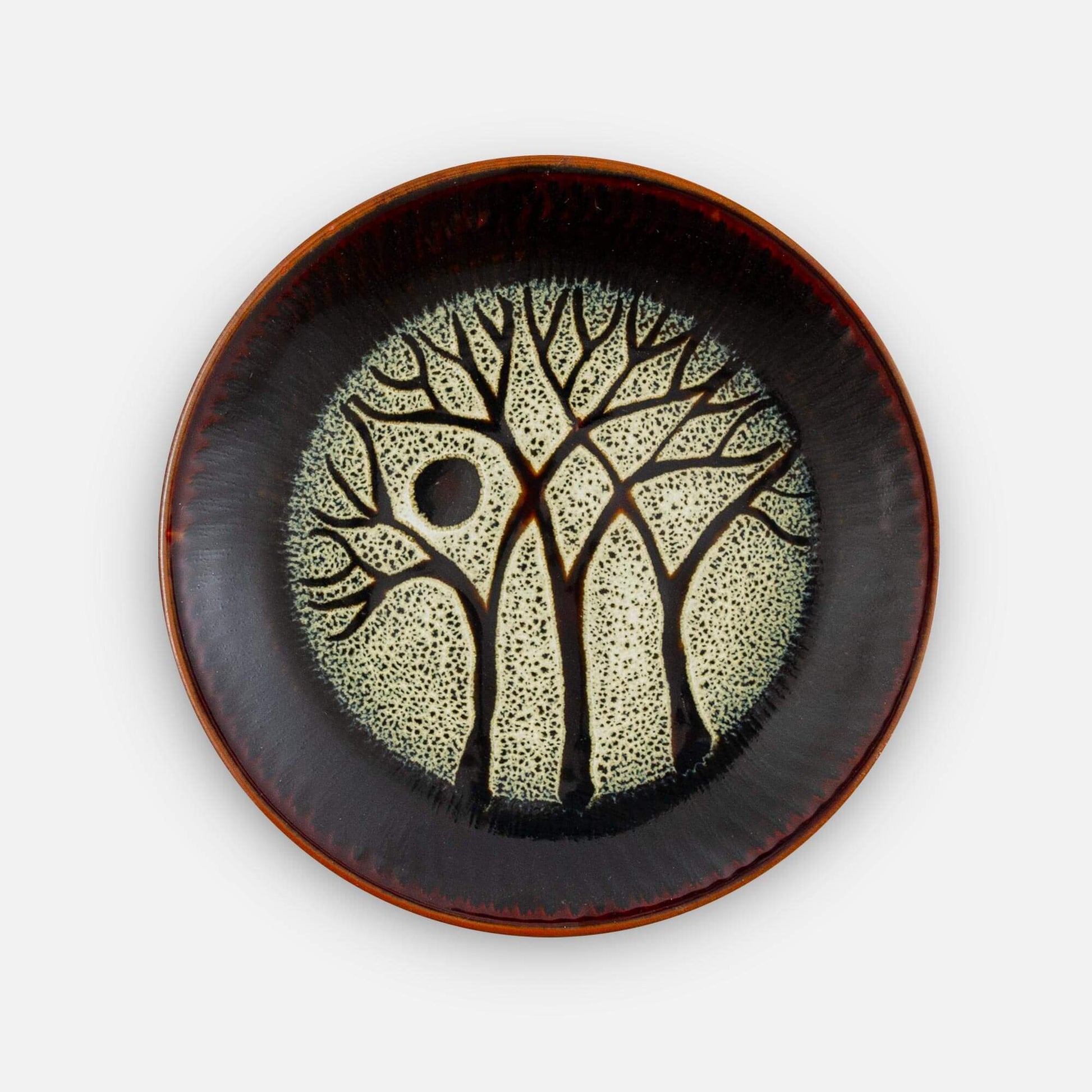 Handmade Pottery Rimless Dinner Plate made by Olyssia Designs LLC  in US in Hamada Tree Pattern