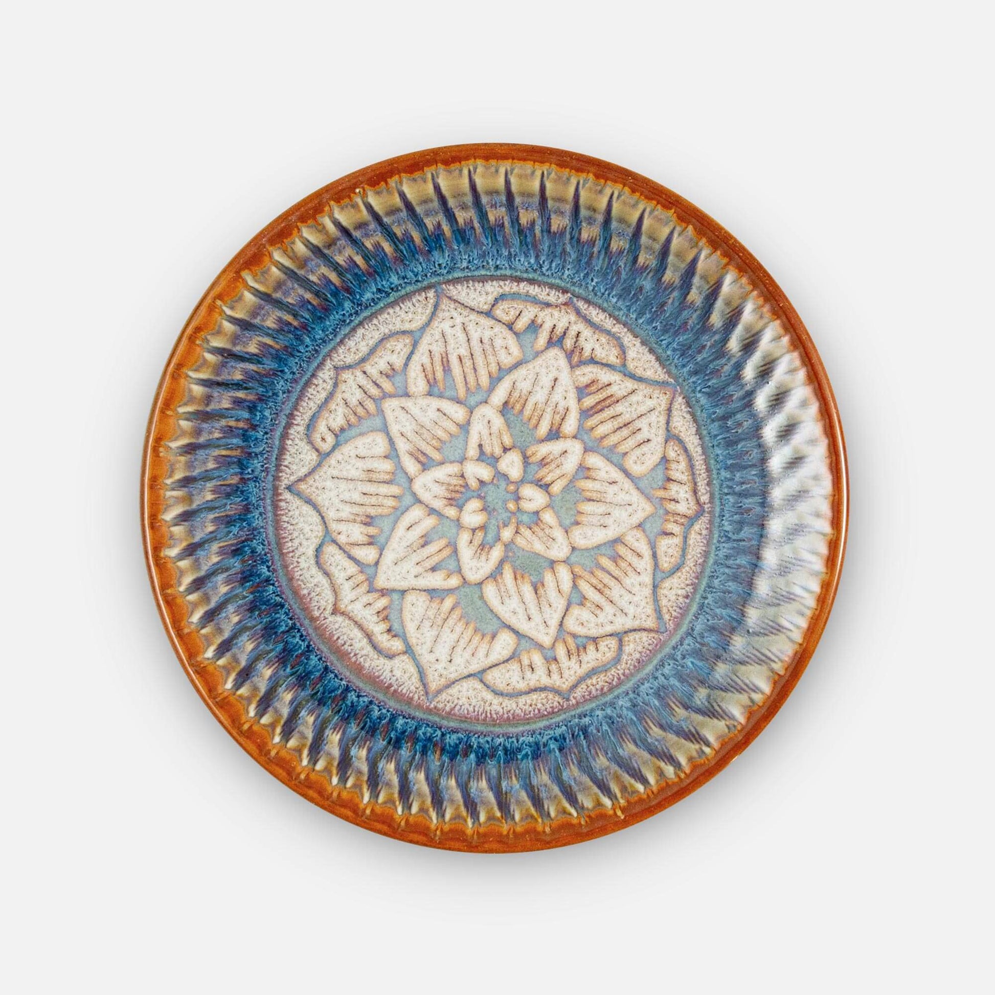 Handmade Pottery Rimless Dinner Plate made by Olyssia Designs LLC  in US Purple Celtic Rose pattern