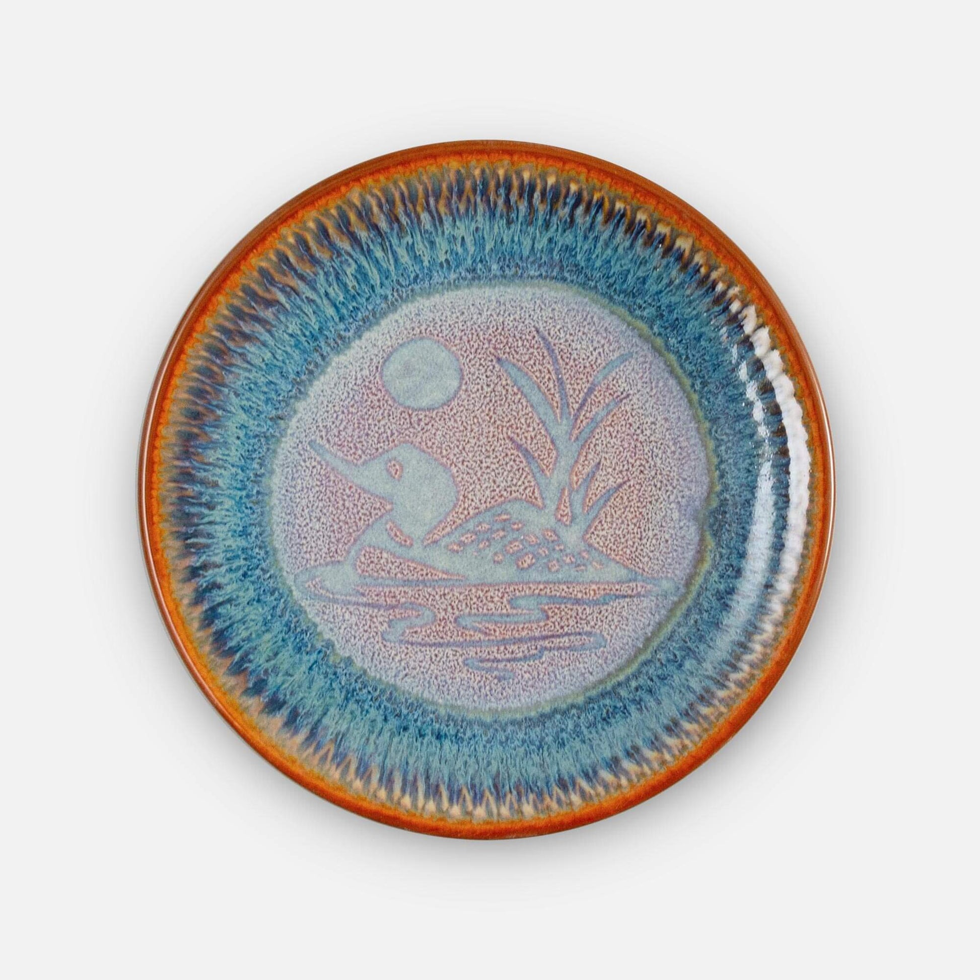 Handmade Pottery Rimless Dinner Plate made by Olyssia Designs LLC  in US in Purple Loon pattern