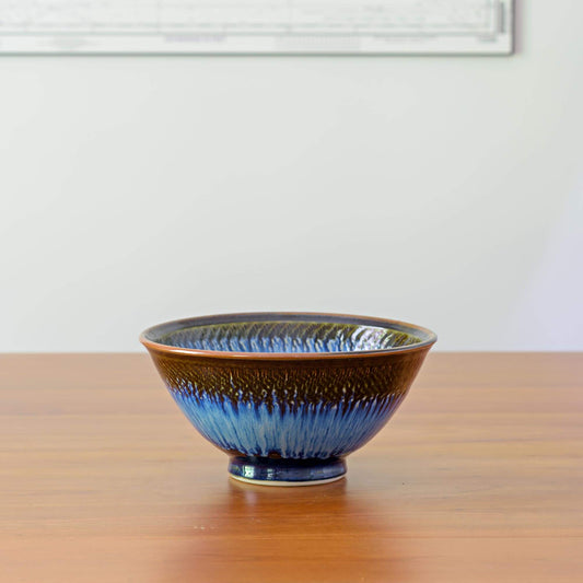 Handmade Pottery Popcorn Bowl in Blue Hamada pattern made by Olyssia Designs LLC  in US