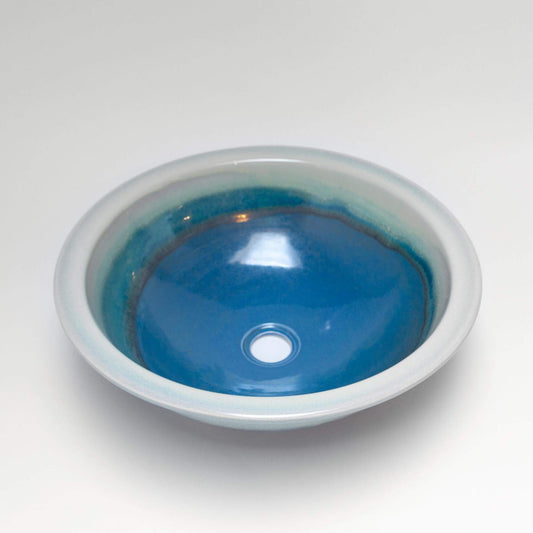 Handmade Pottery Rim Mount Sink in Blue Oribe pattern made by Olyssia Designs LLC  in US